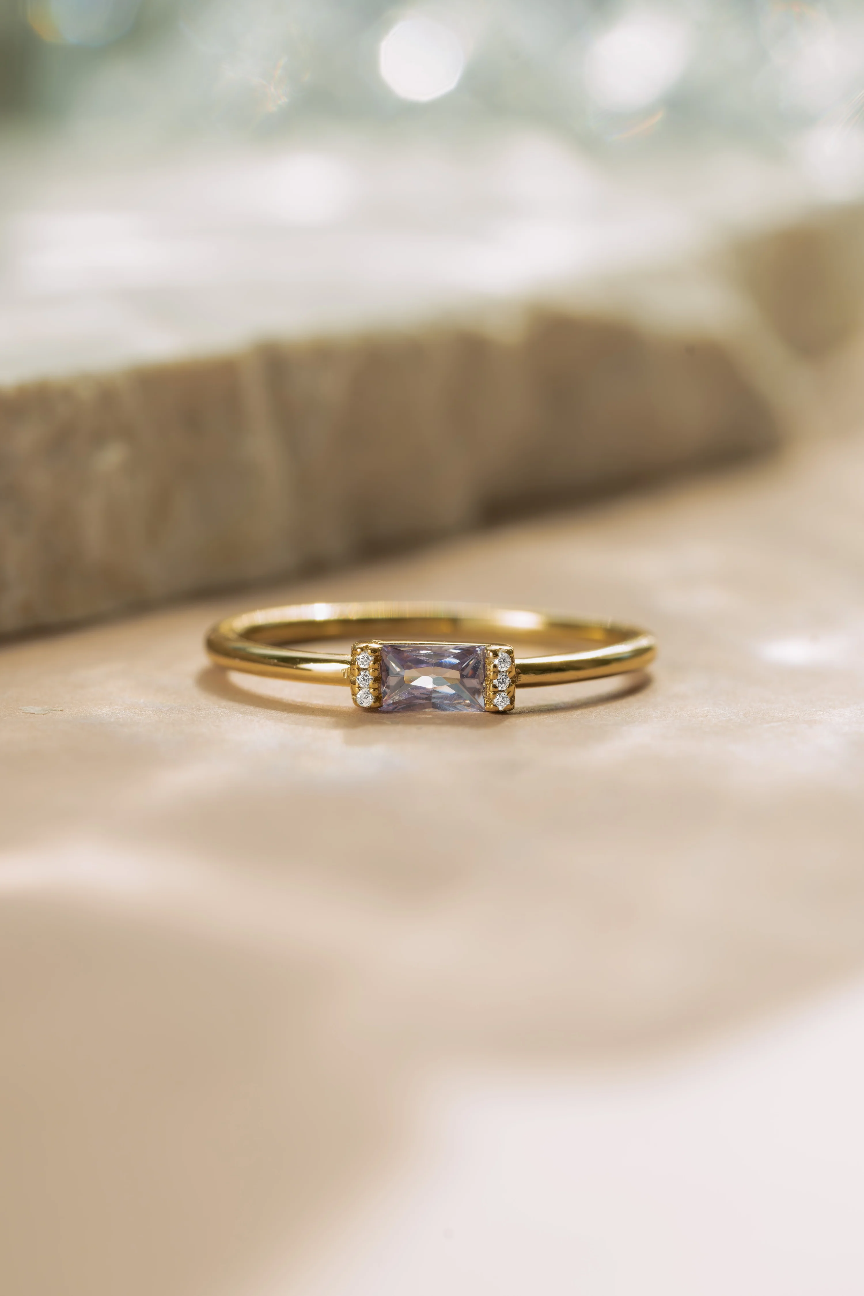 Light Amethyst Simple Baguette Ring - Image 5