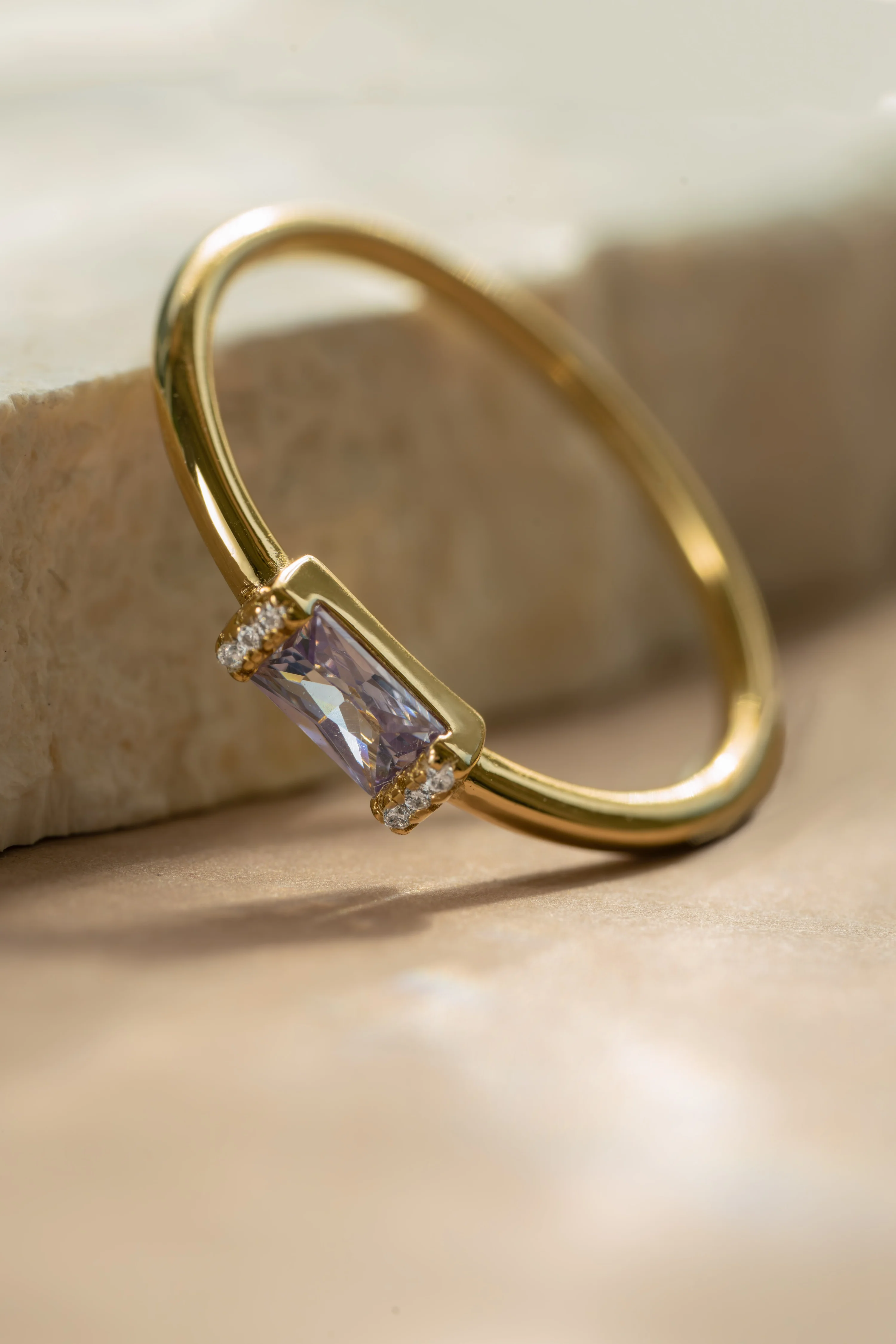 Light Amethyst Simple Baguette Ring - Image 6