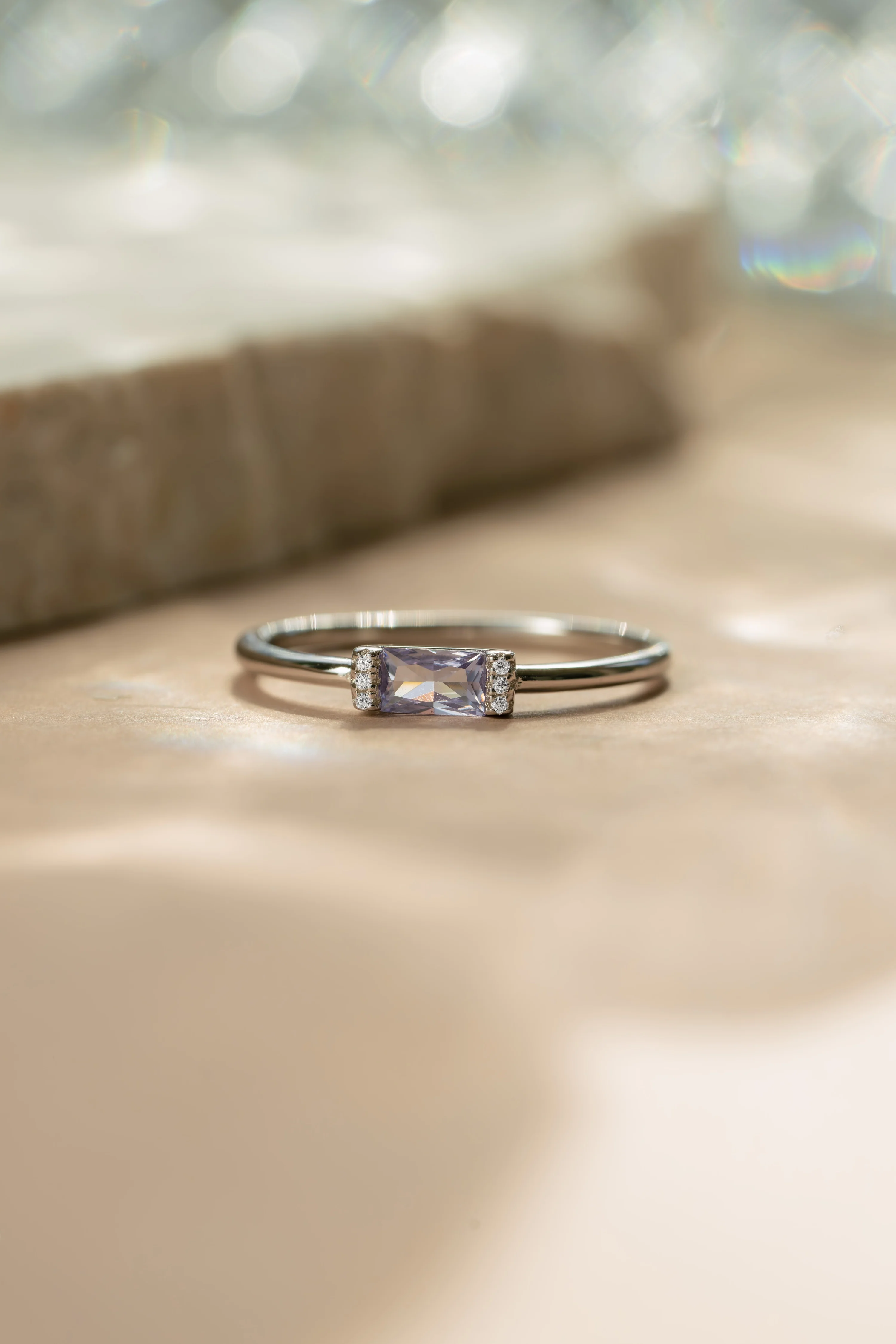 Light Amethyst Simple Baguette Ring - Image 8