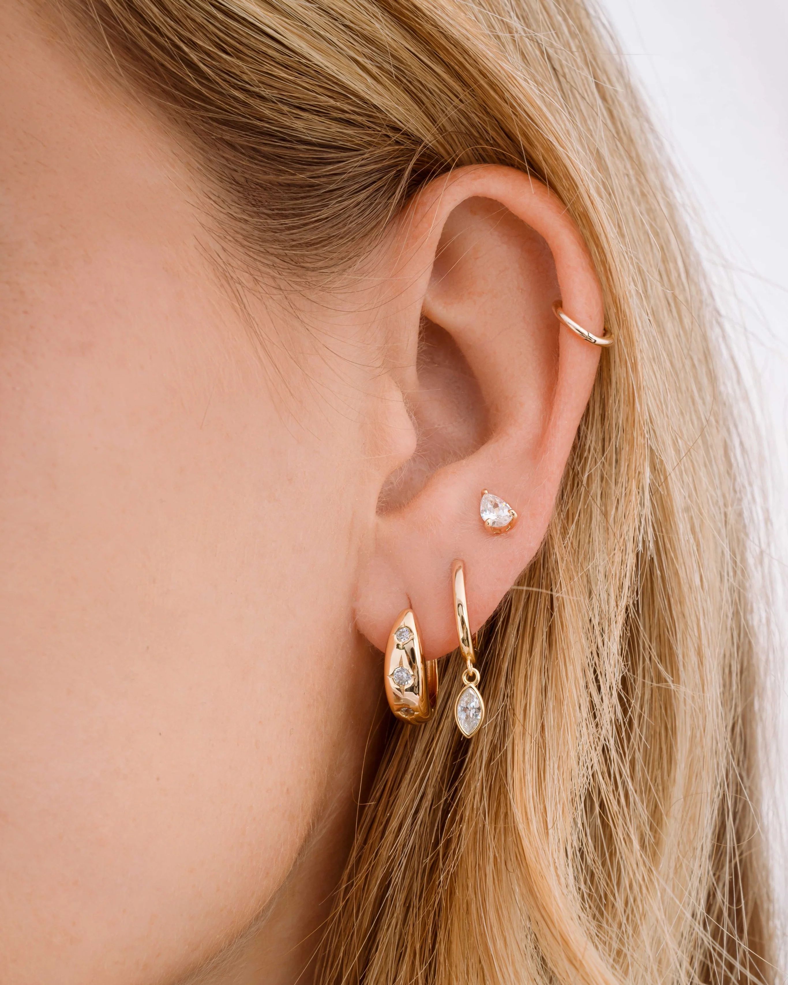 Marquise Bezel Drop Huggies - Image 6