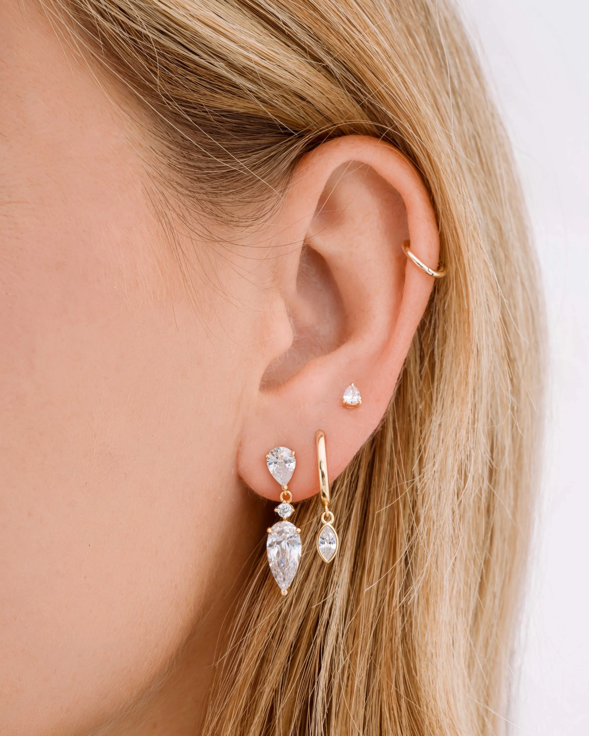 Marquise Bezel Drop Huggies - Image 9