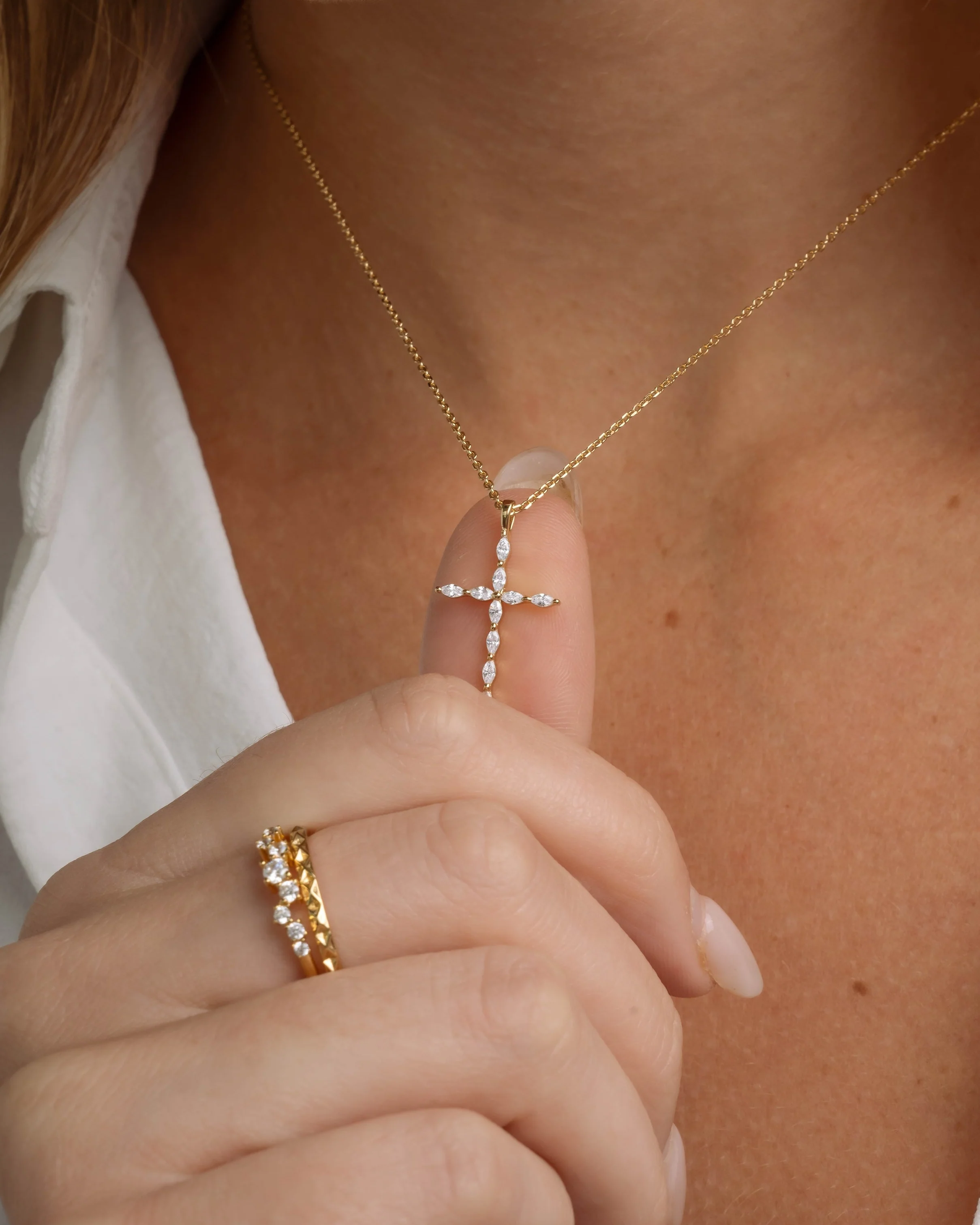 Marquise Cut Cross Necklace - Image 2
