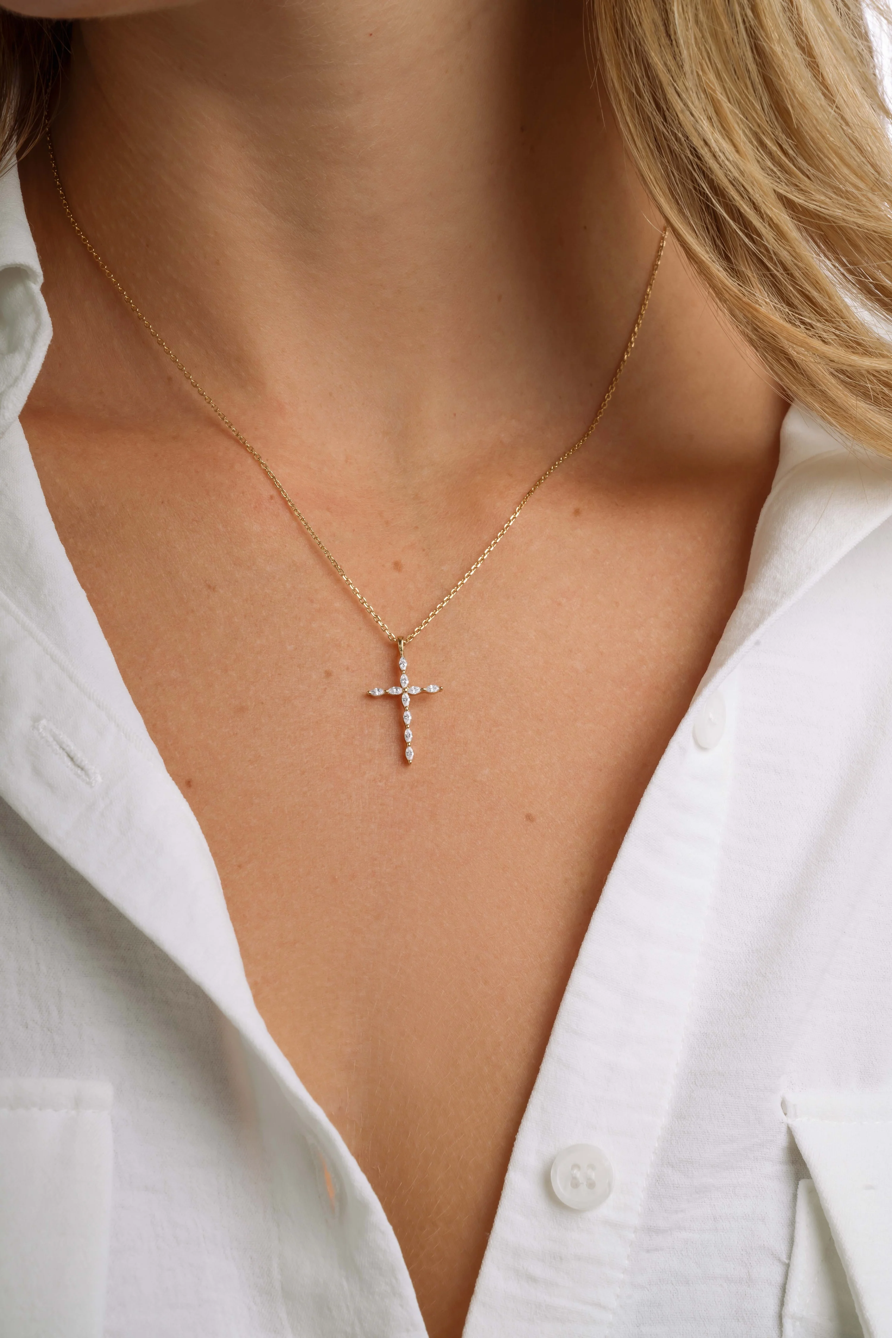 Marquise Cut Cross Necklace - Image 3