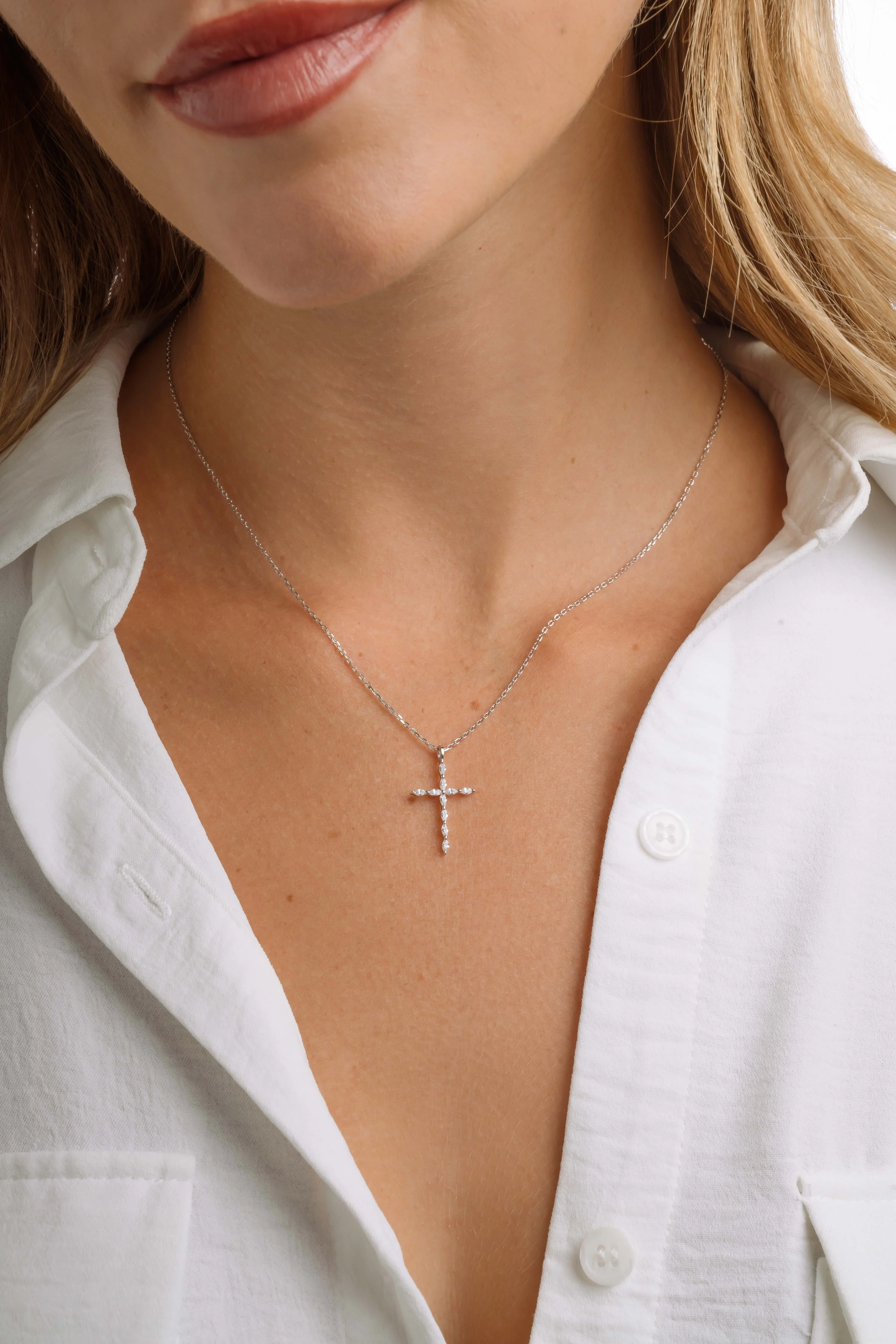 Marquise Cut Cross Necklace - Image 6