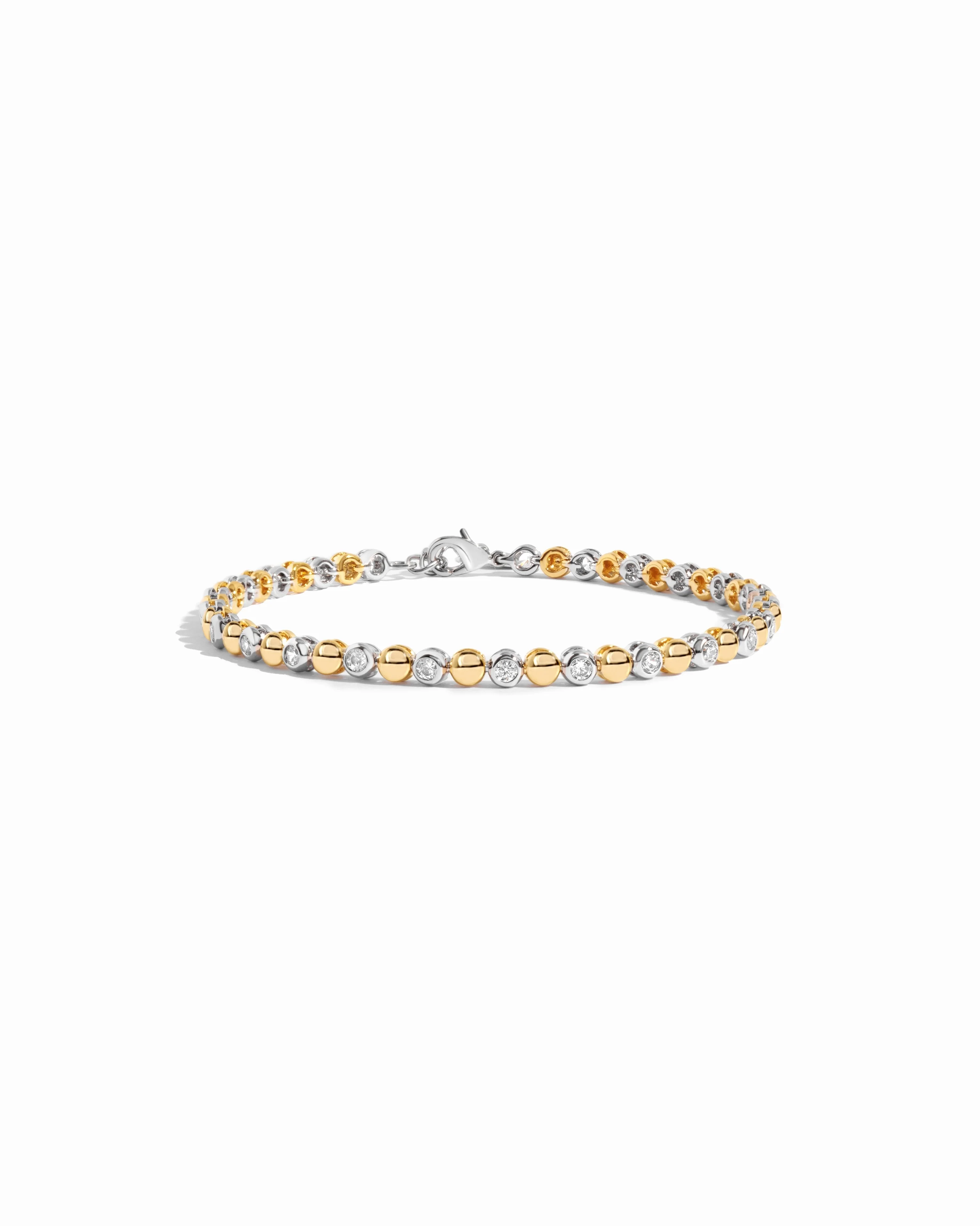 Mixed Metal Bead & Bezel Tennis Bracelet