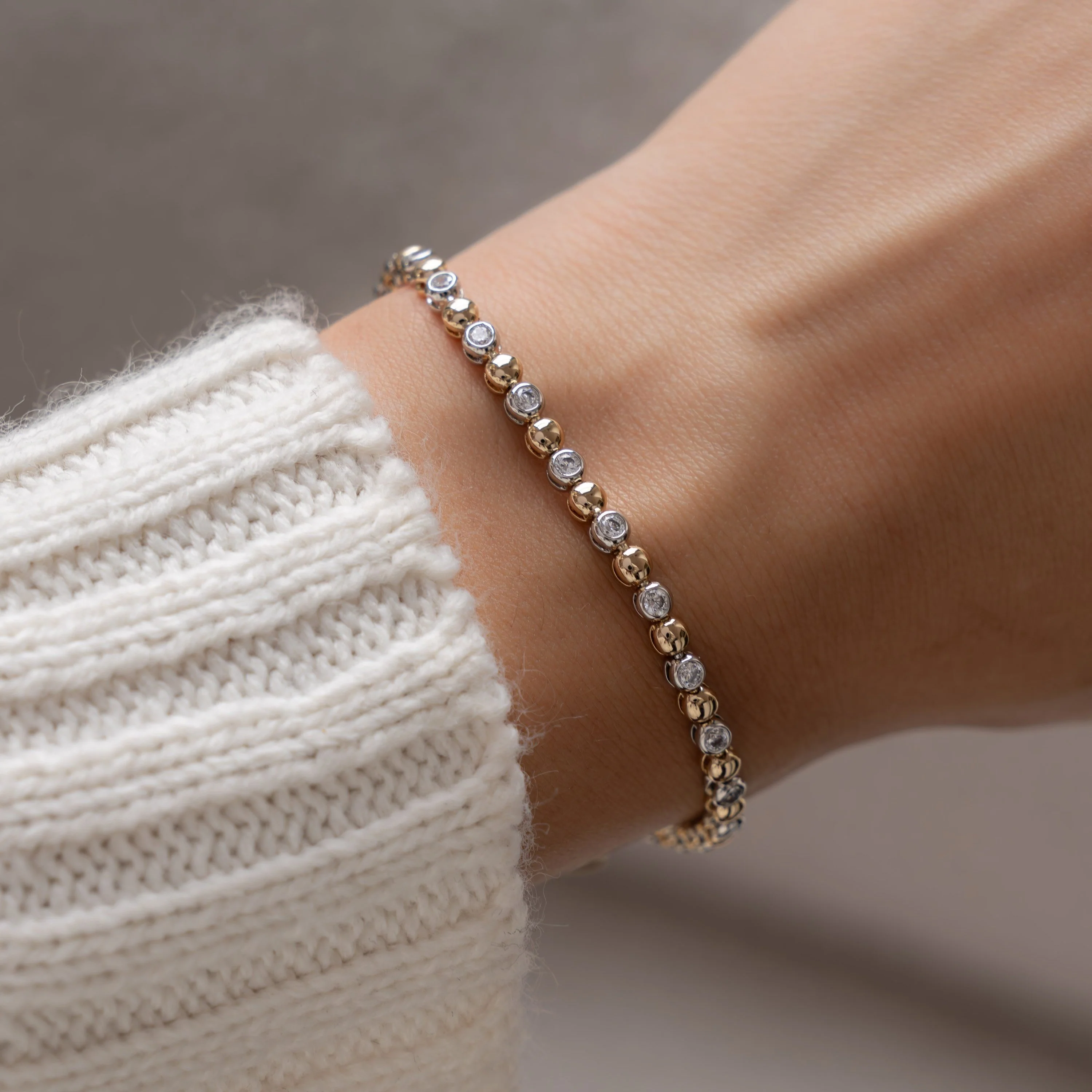 Mixed Metal Bead & Bezel Tennis Bracelet - Image 2