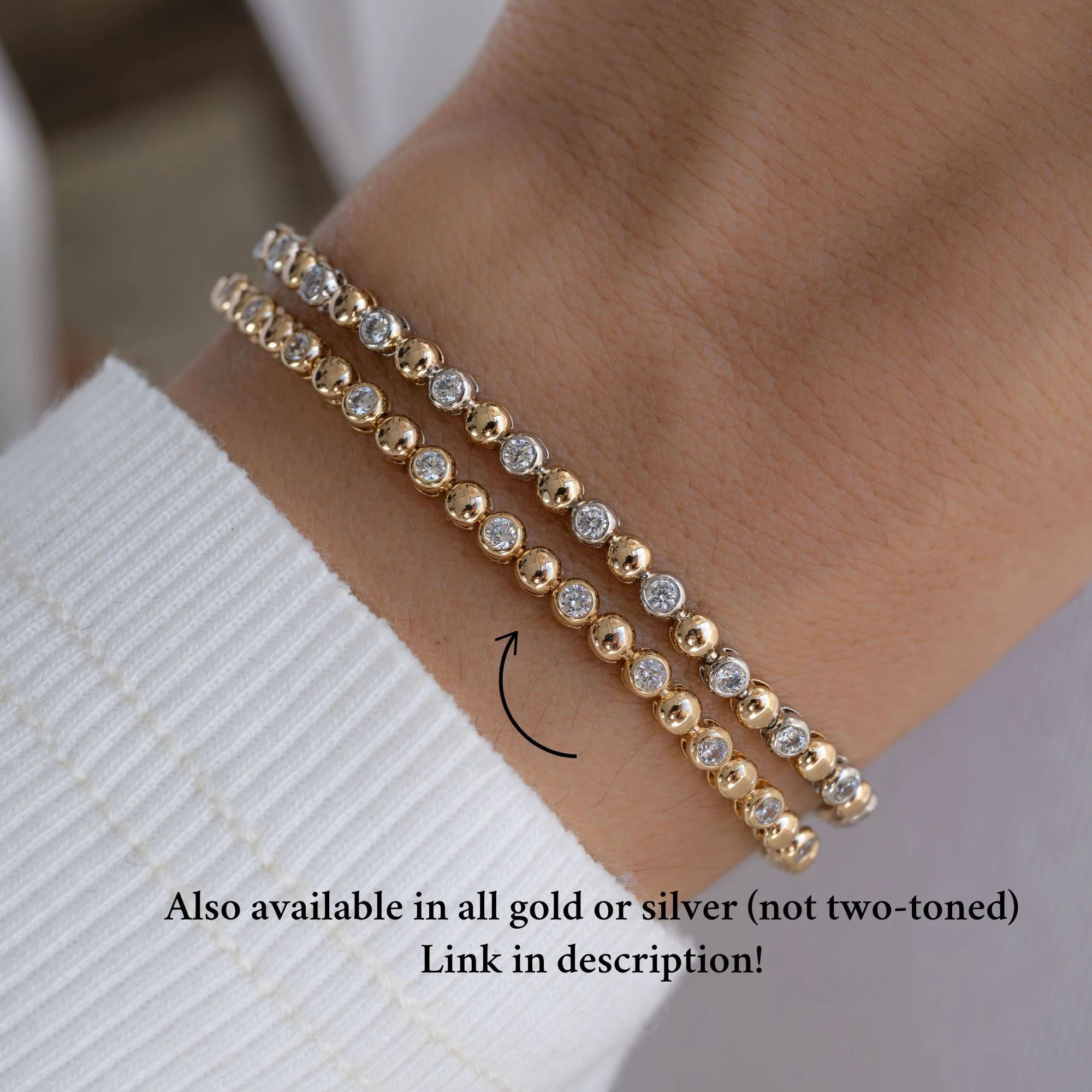 Mixed Metal Bead & Bezel Tennis Bracelet - Image 4