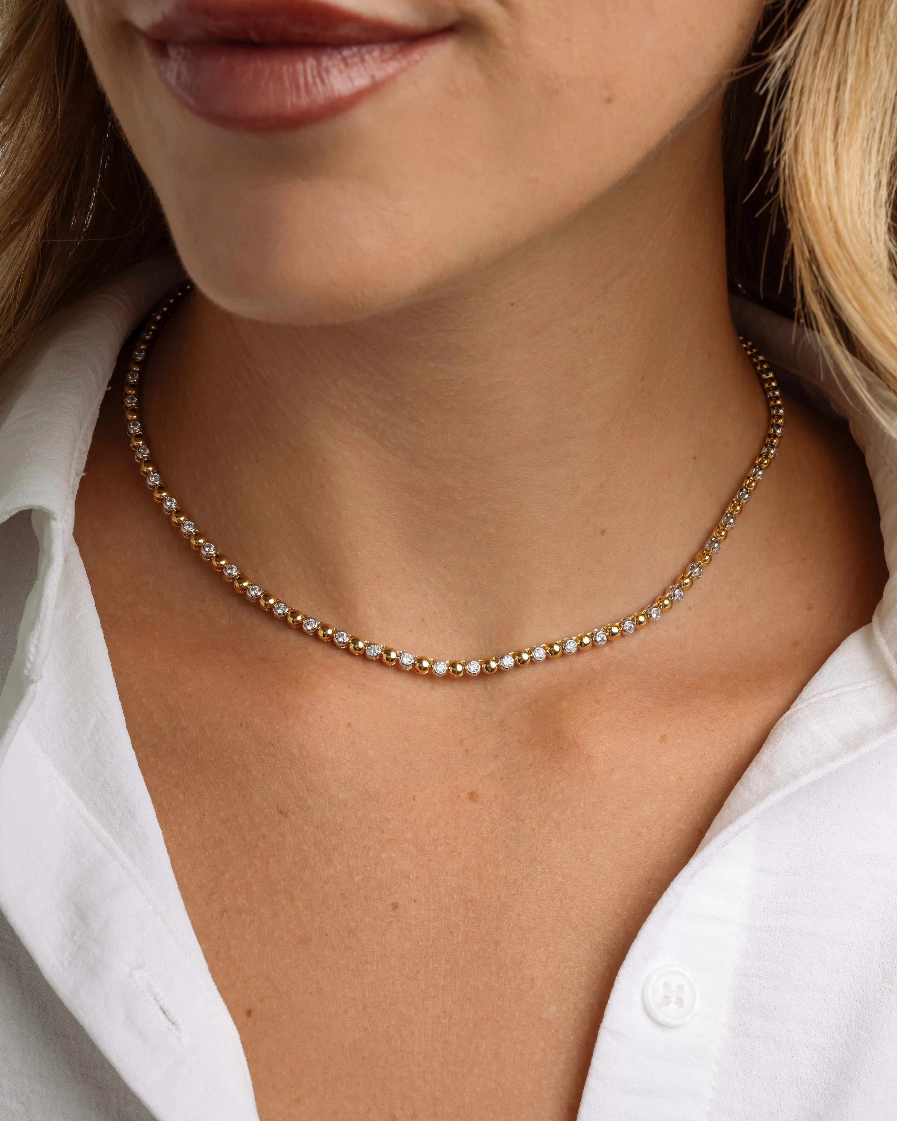 Mixed Metal Tennis Necklace - Image 2