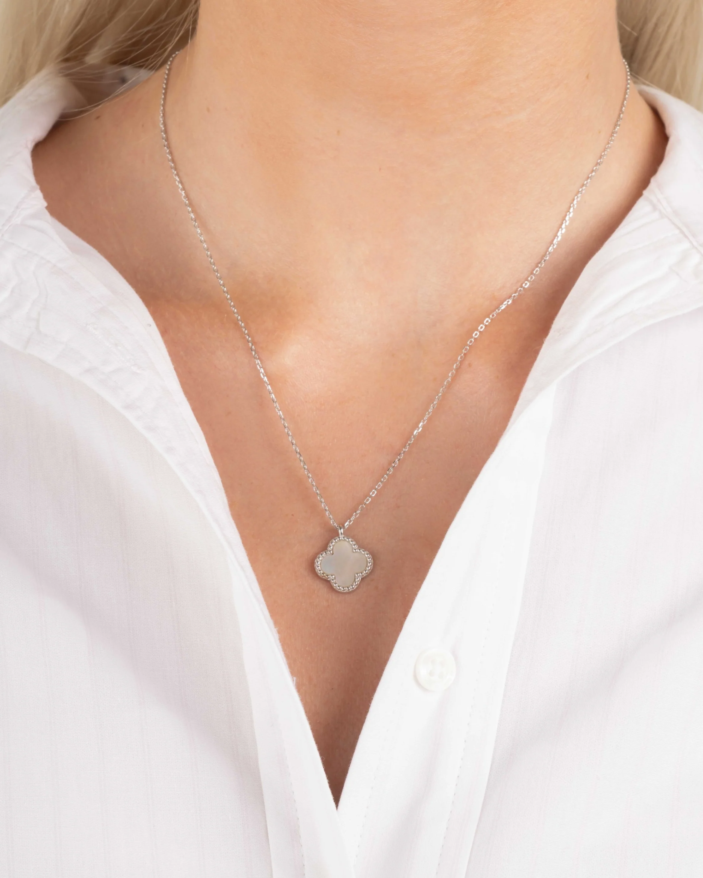 Mother of Pearl Clover Necklace - Image 4