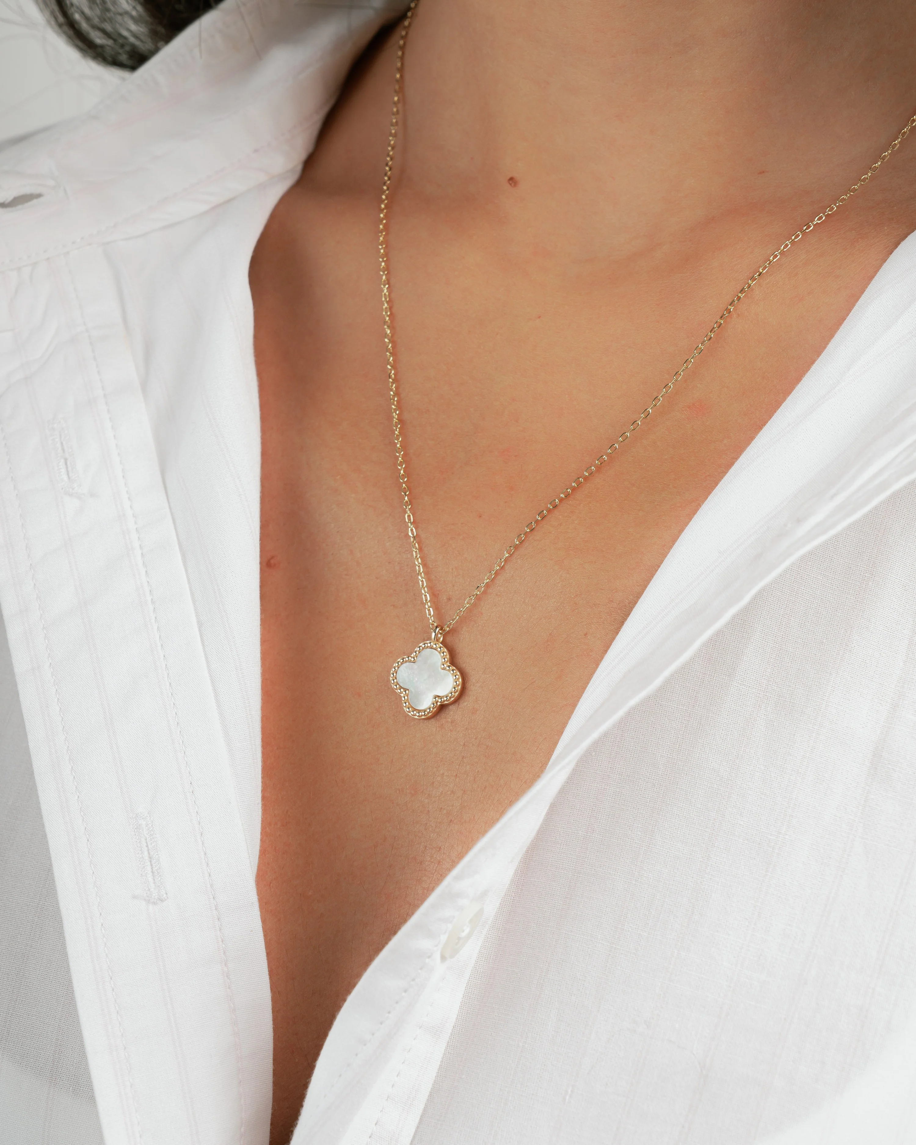 Mother of Pearl Clover Necklace - Image 7