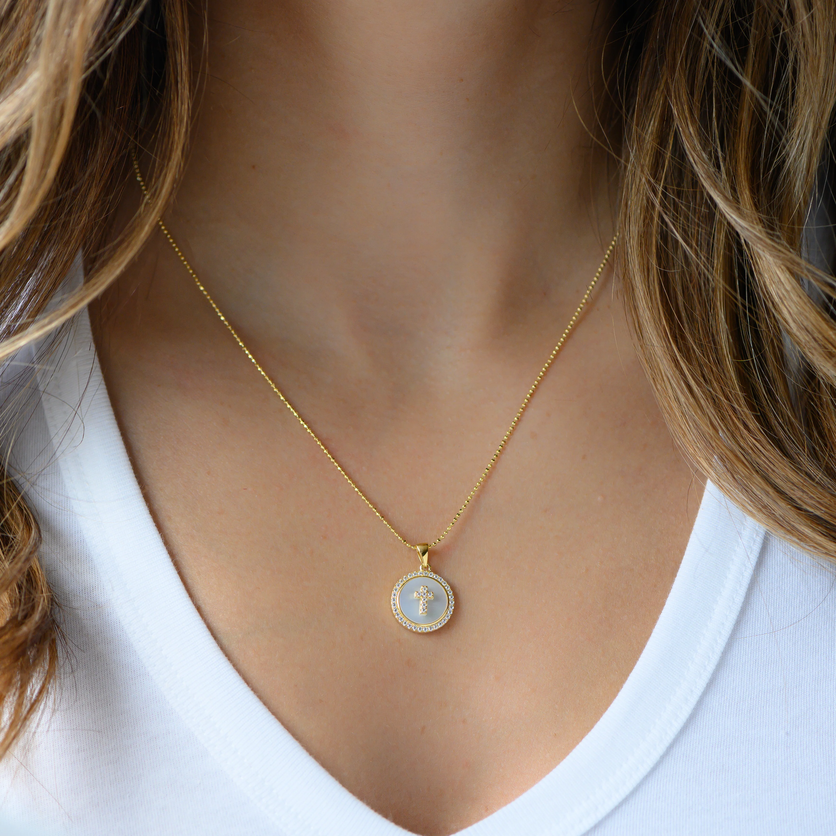 Mother of Pearl Cross Necklace - Image 2