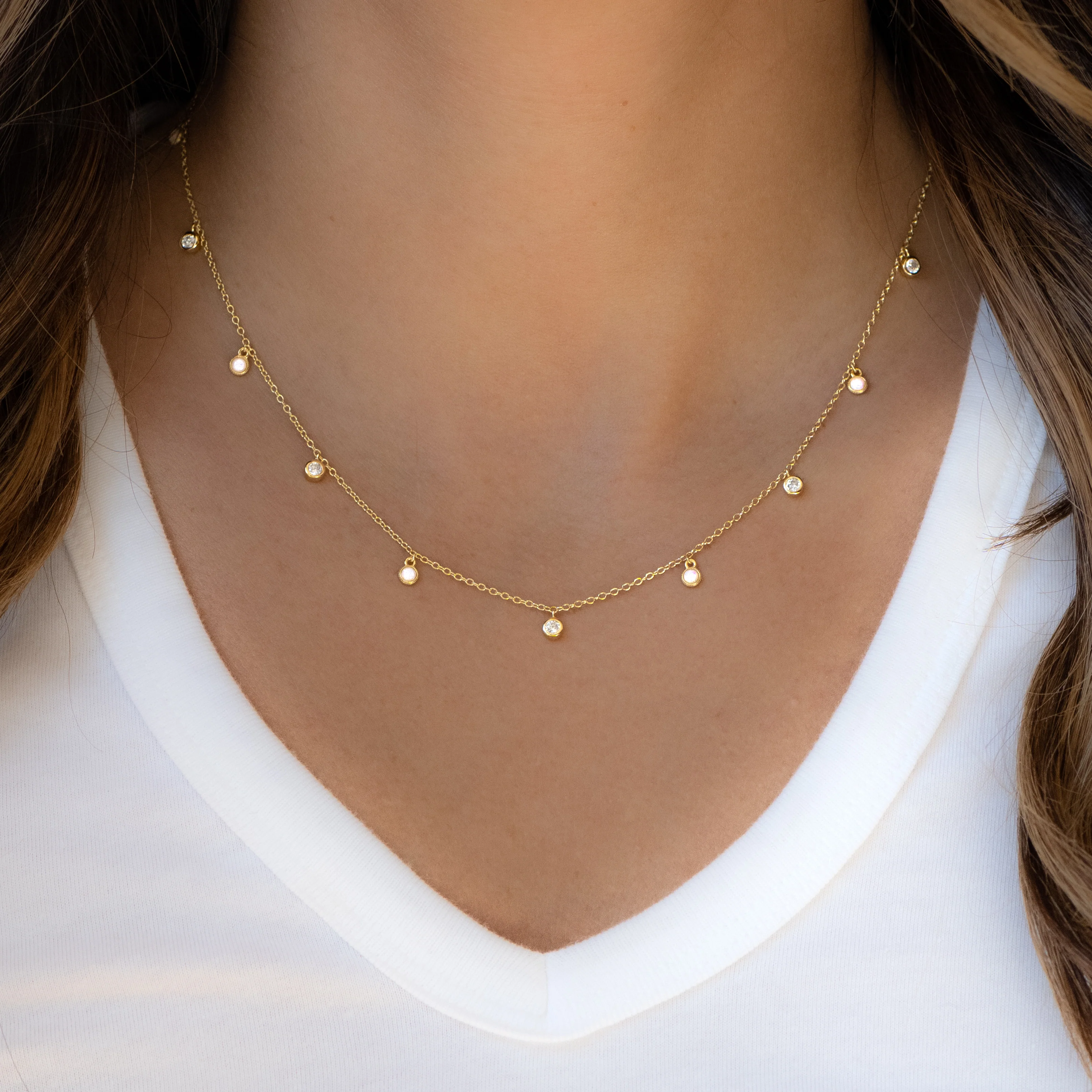 Opal & CZ Charm Necklace - Image 2
