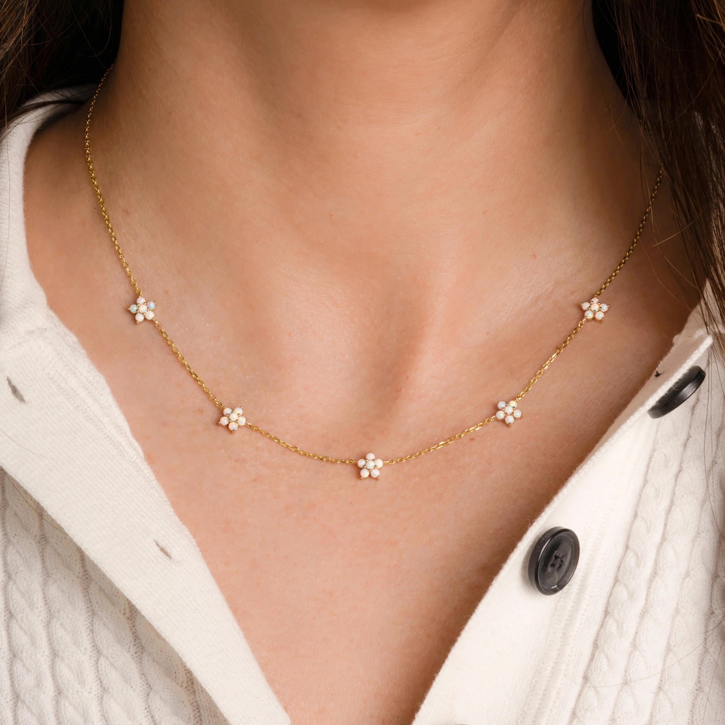 Opal Flower Charm Necklace - Image 2