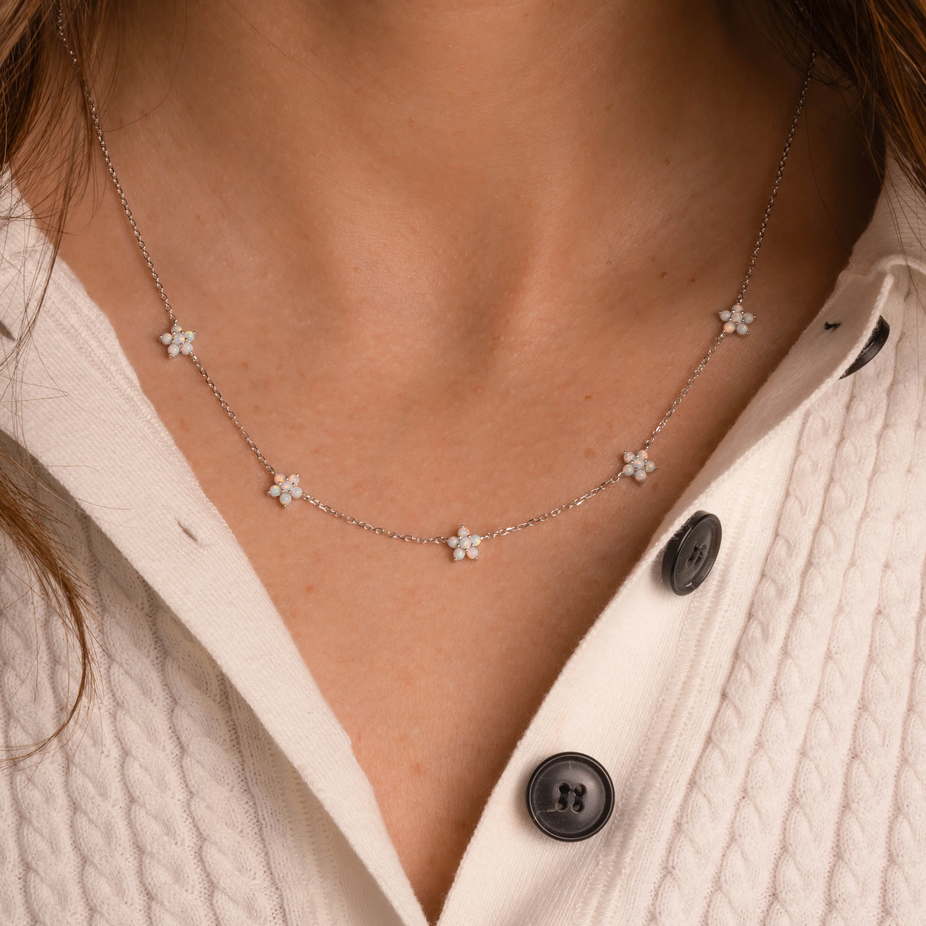 Opal Flower Charm Necklace - Image 4