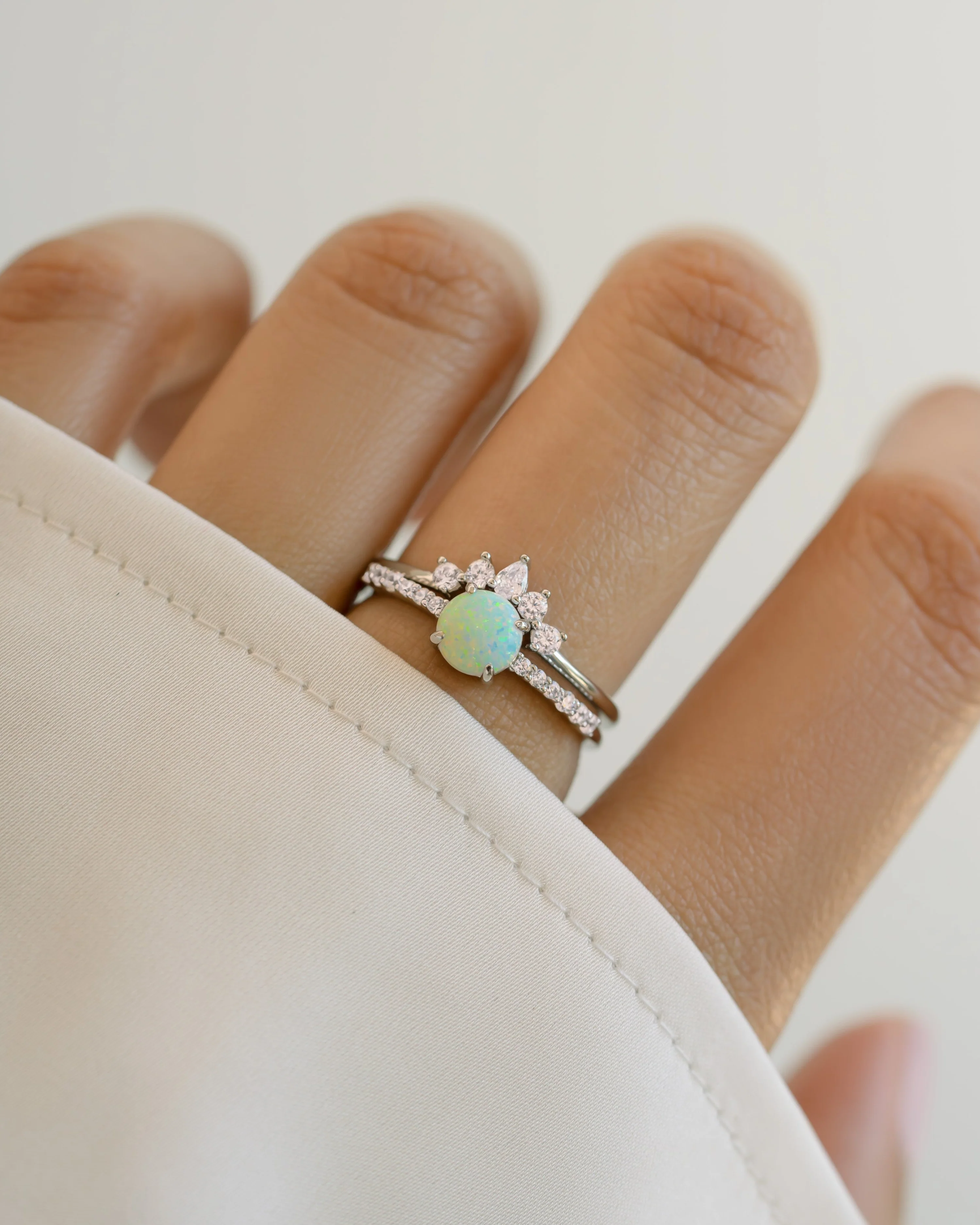 Opal Ring Set w Pave Ring - Image 4