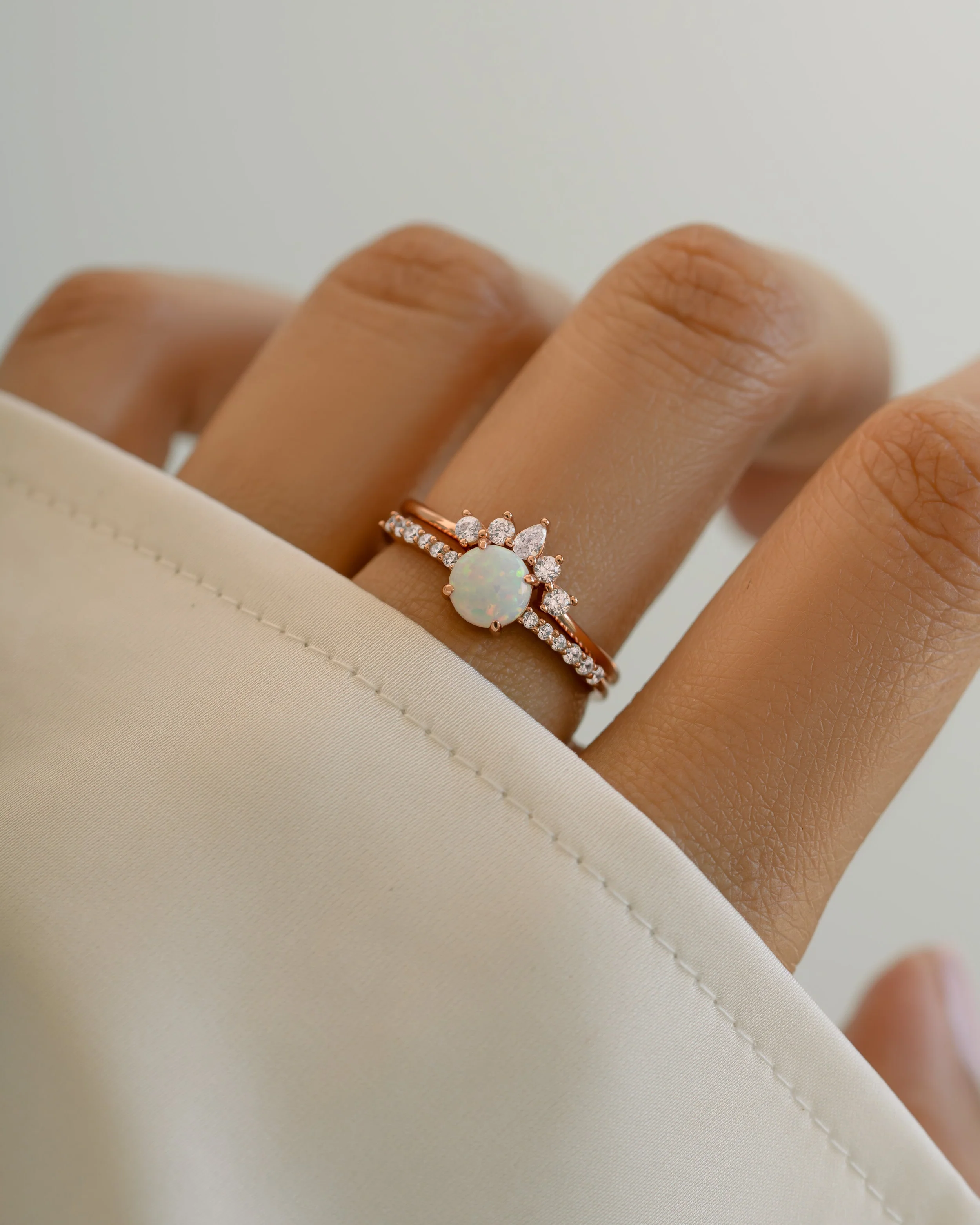 Opal Ring Set w Pave Ring - Image 6