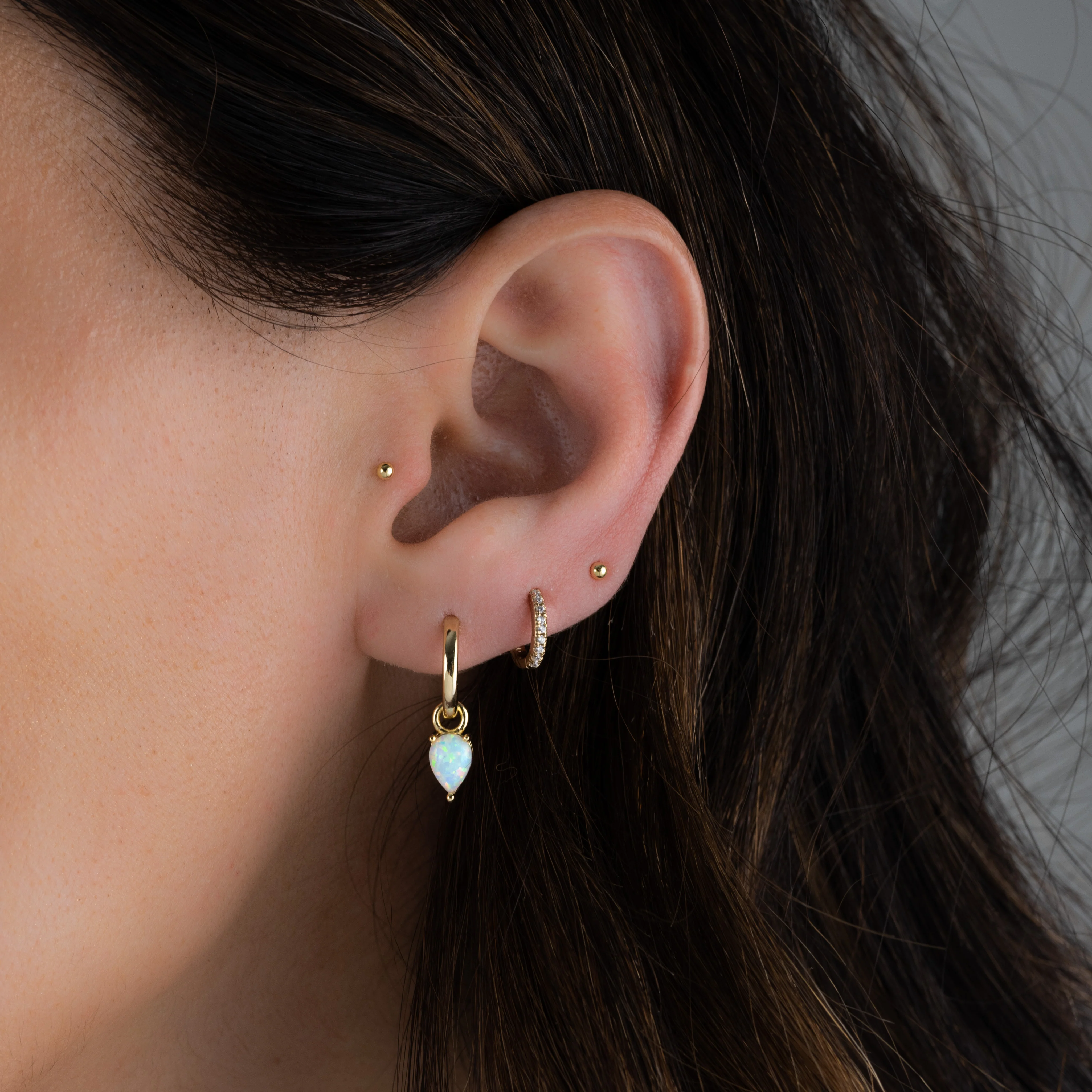 Opal Tear Drop Charm Huggies - Image 2