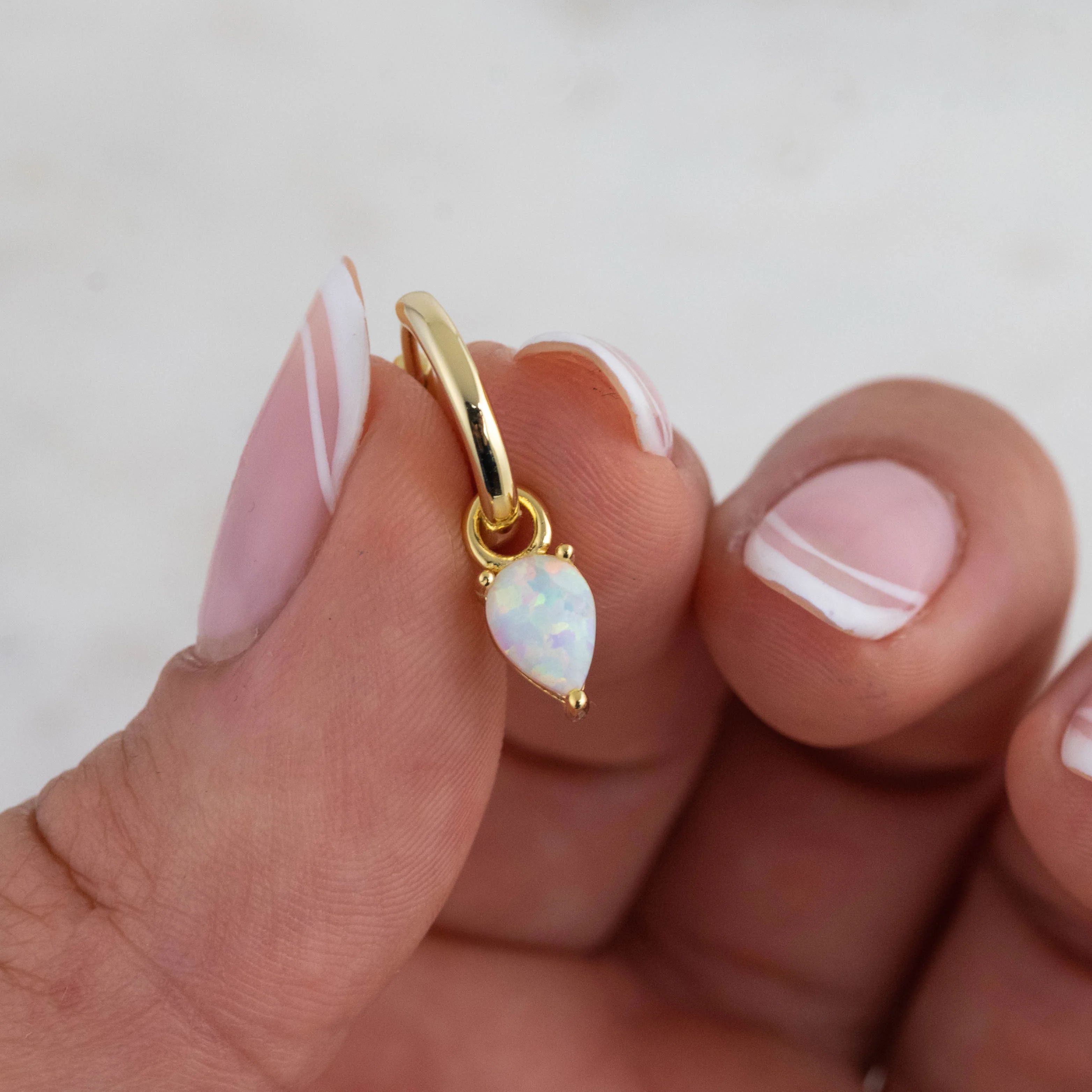 Opal Tear Drop Charm Huggies - Image 3