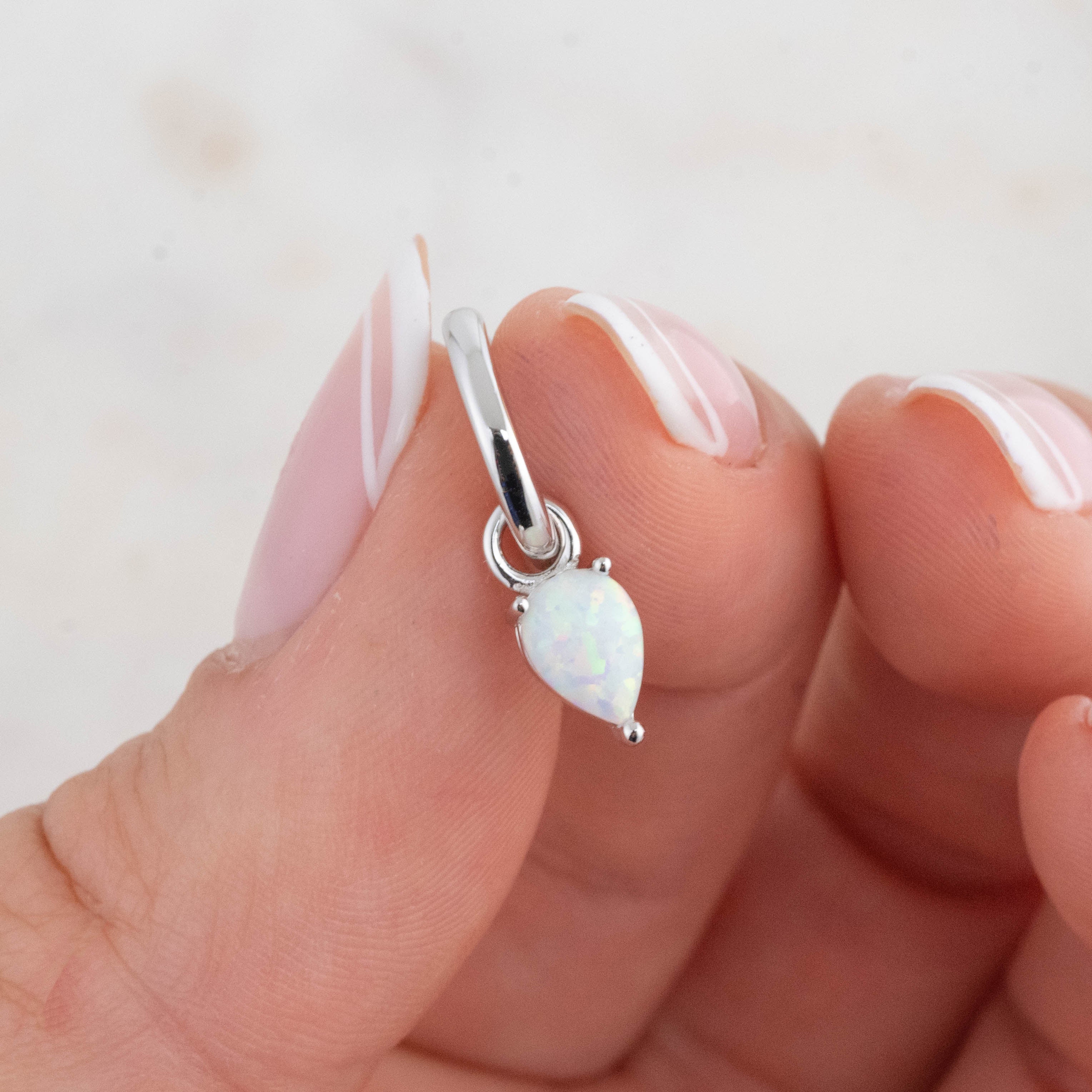 Opal Tear Drop Charm Huggies - Image 4