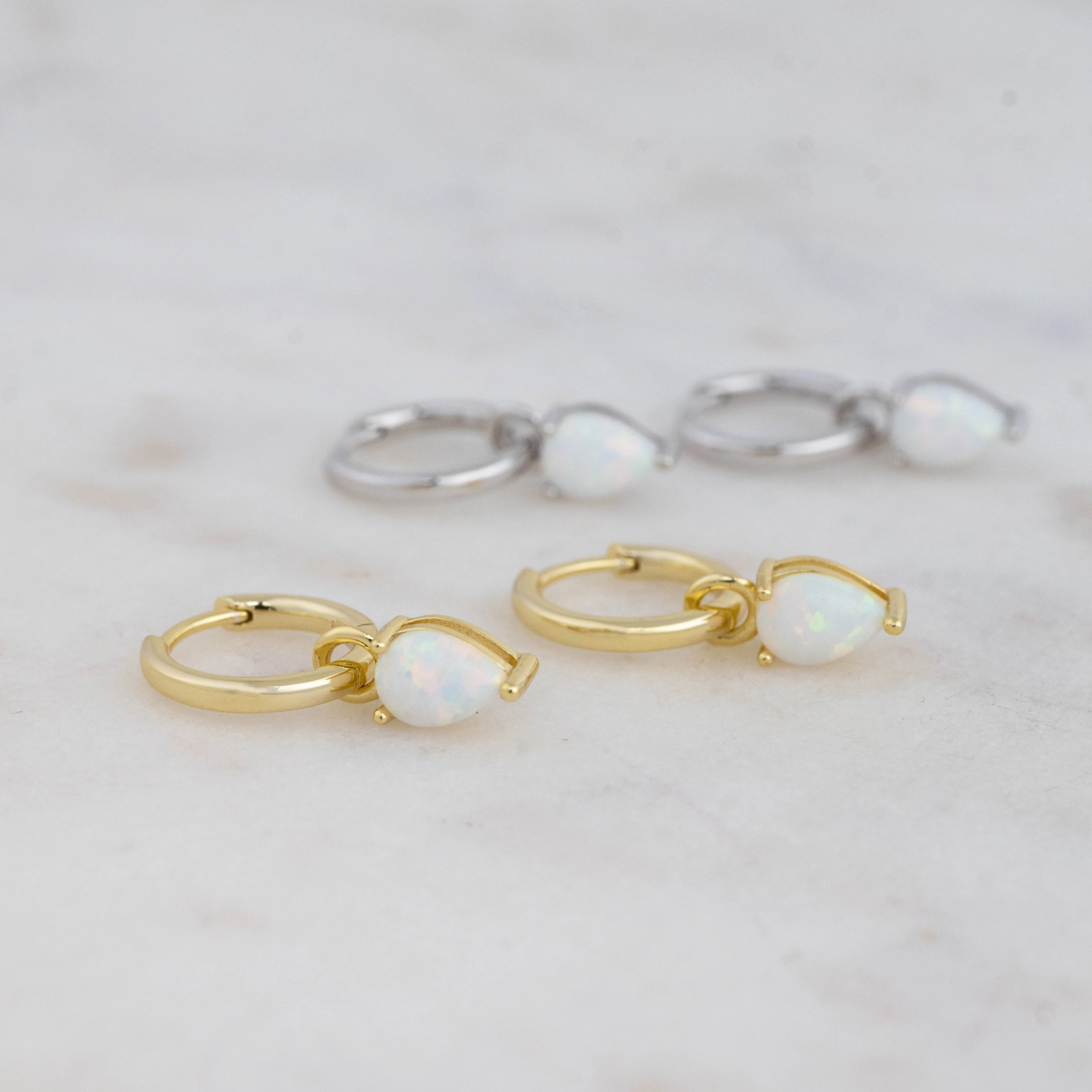 Opal Tear Drop Charm Huggies - Image 6
