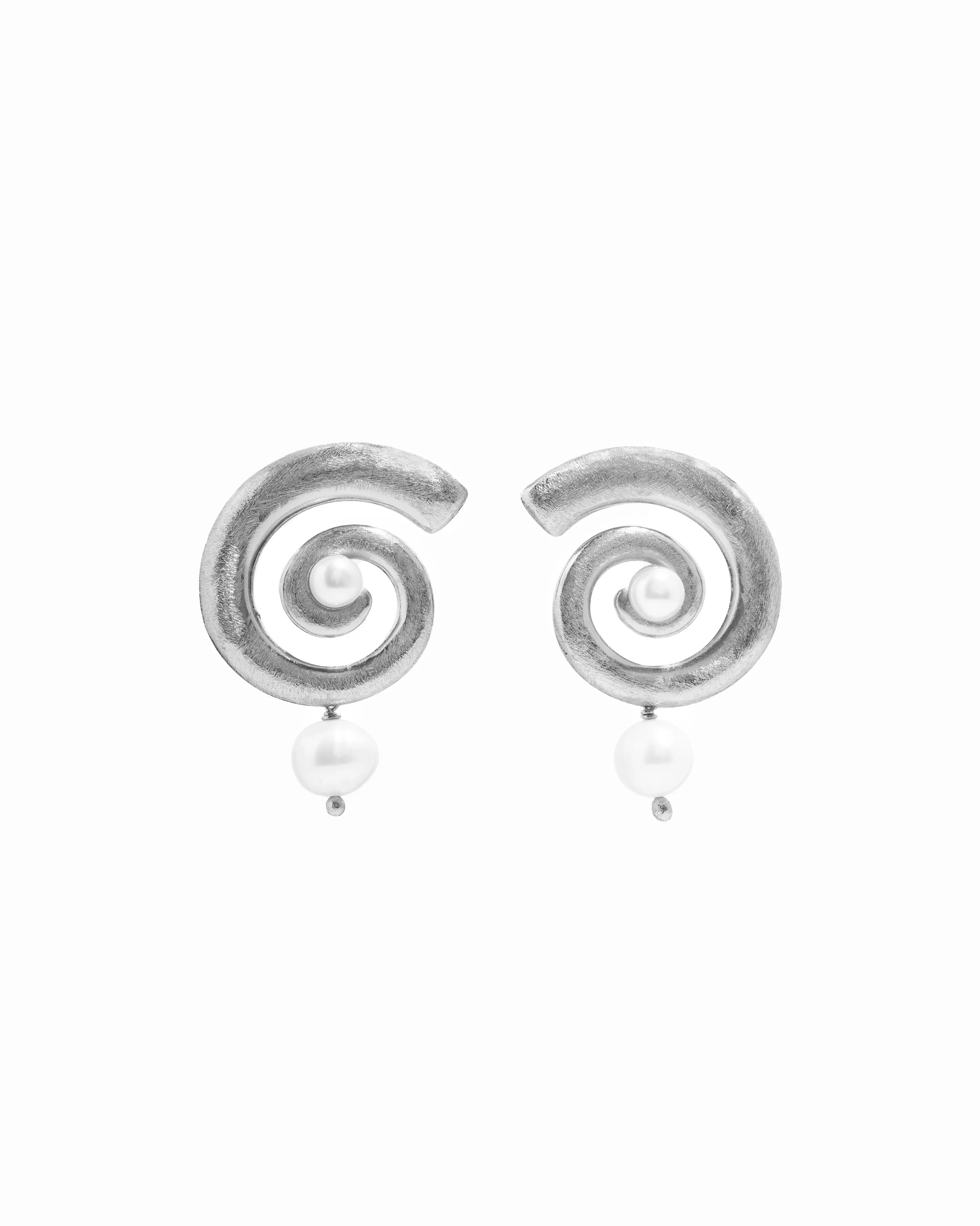 Open Spiral Pearl Earrings w/ Charm