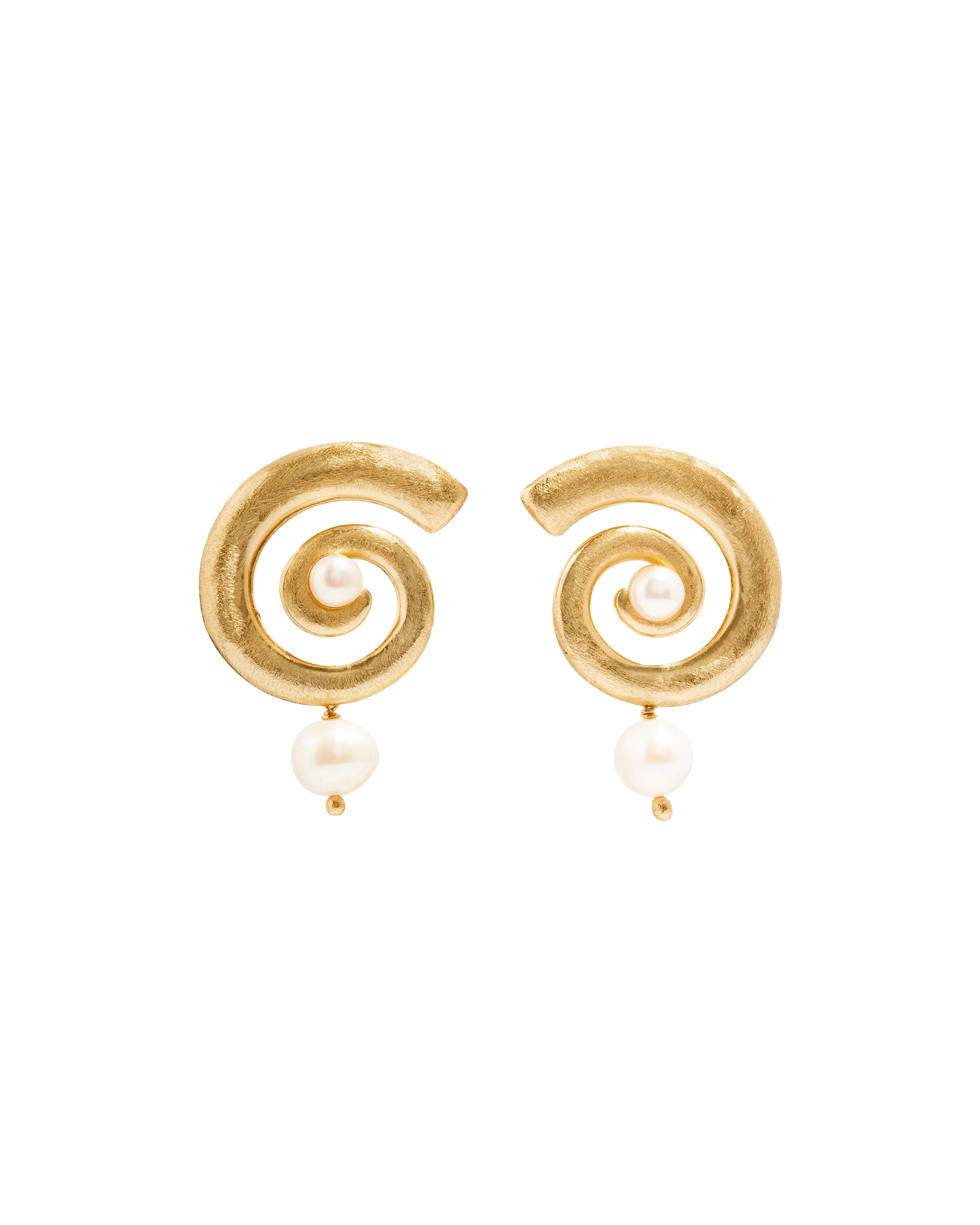 Open Spiral Pearl Earrings w/ Charm - Image 3