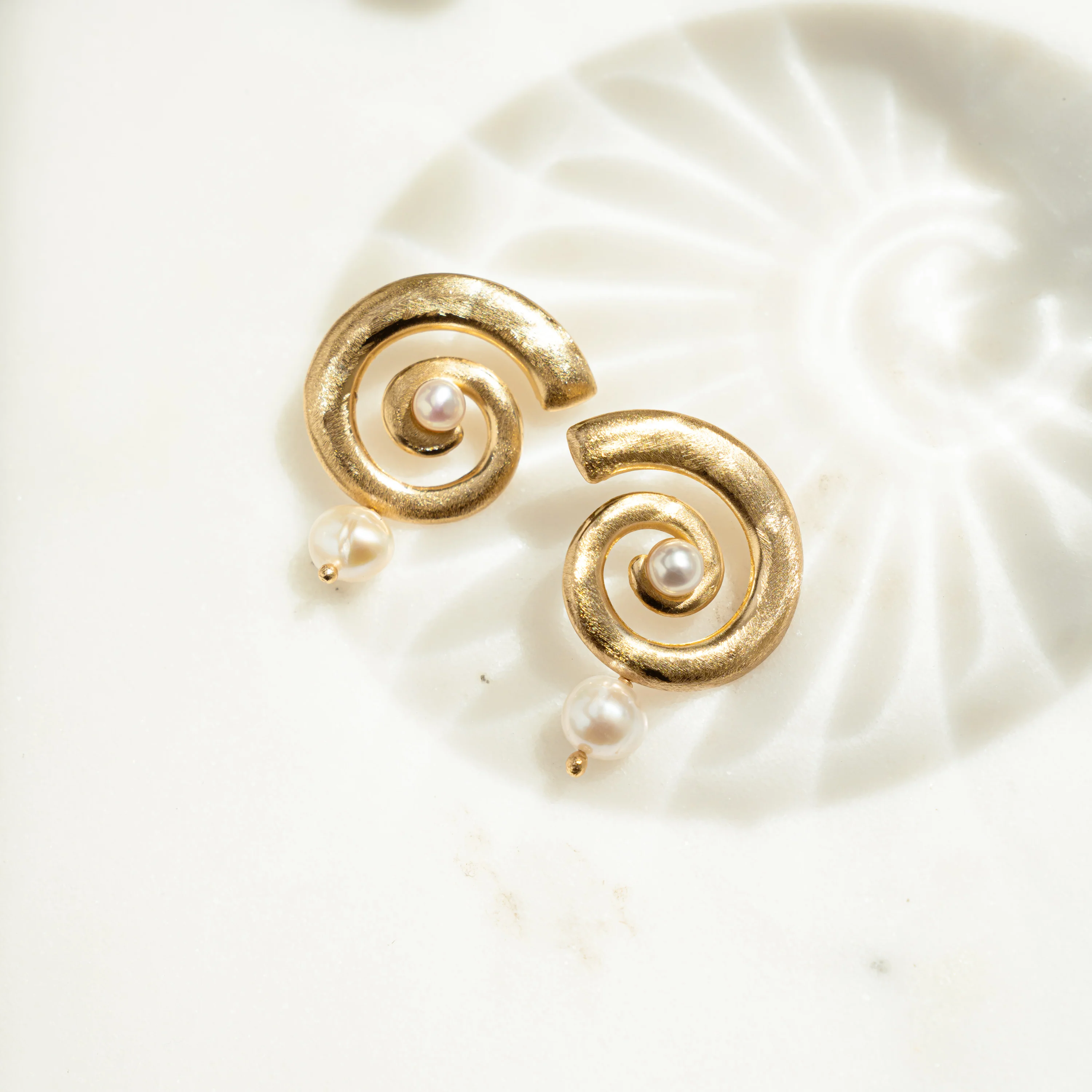 Open Spiral Pearl Earrings w/ Charm - Image 5