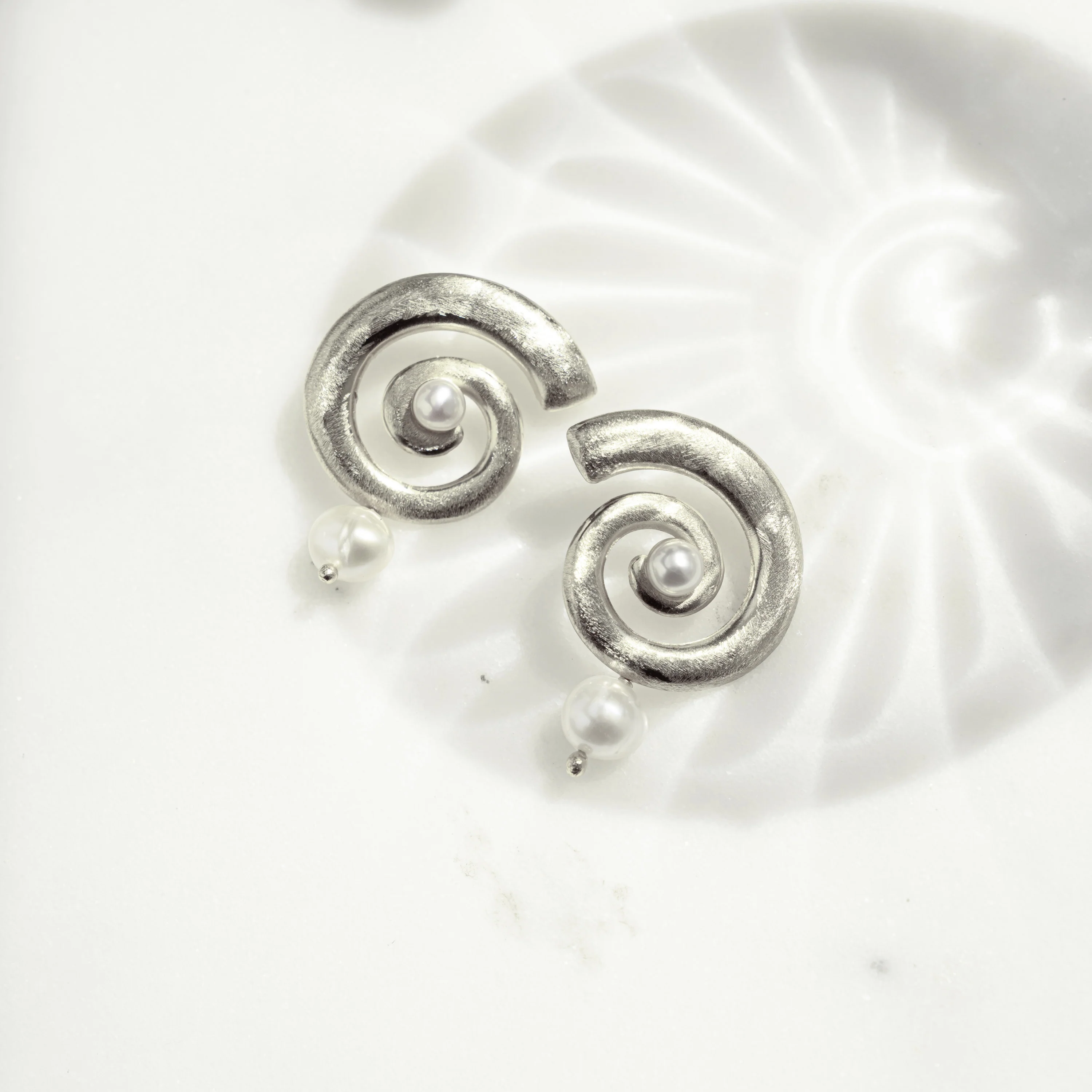 Open Spiral Pearl Earrings w/ Charm - Image 6