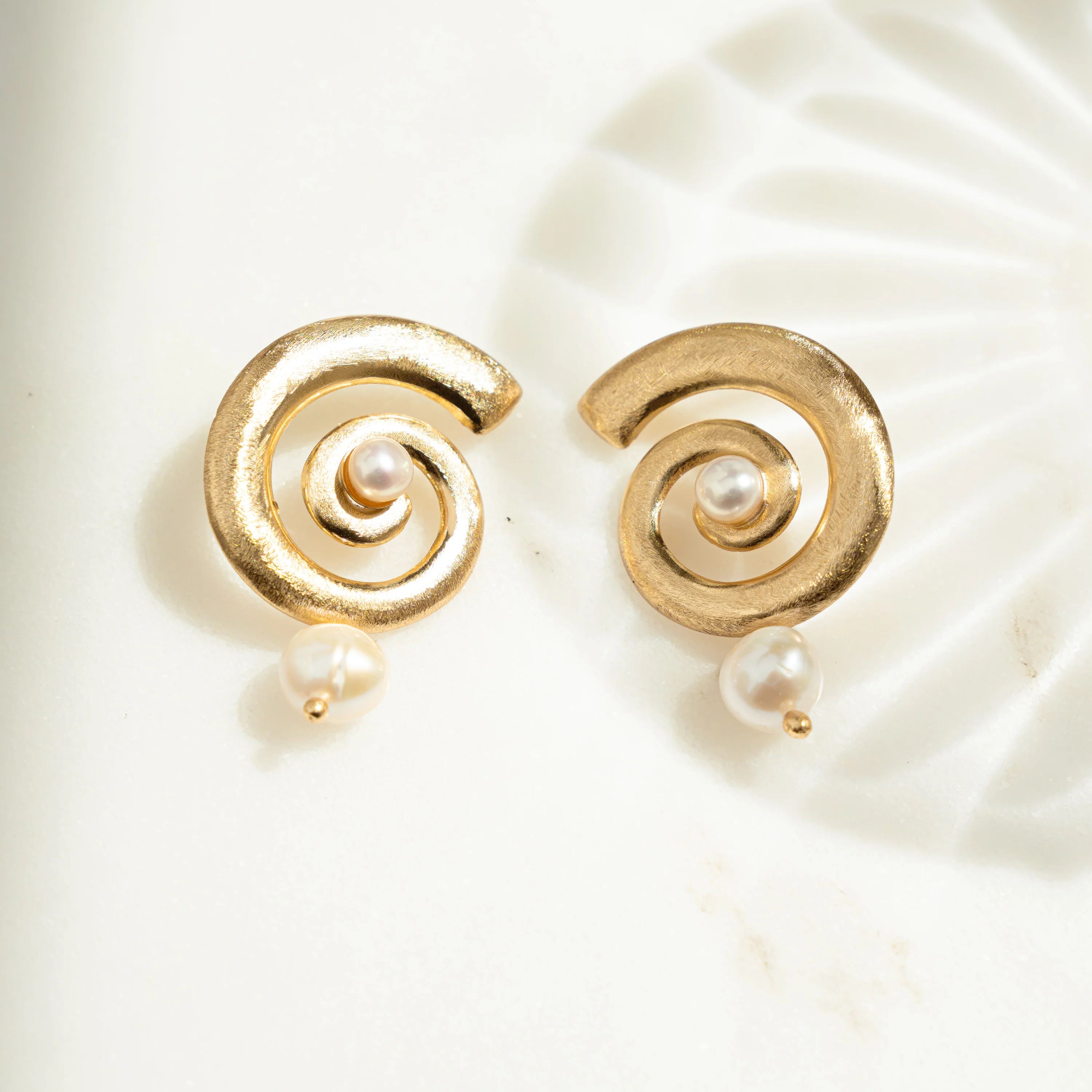 Open Spiral Pearl Earrings w/ Charm - Image 7