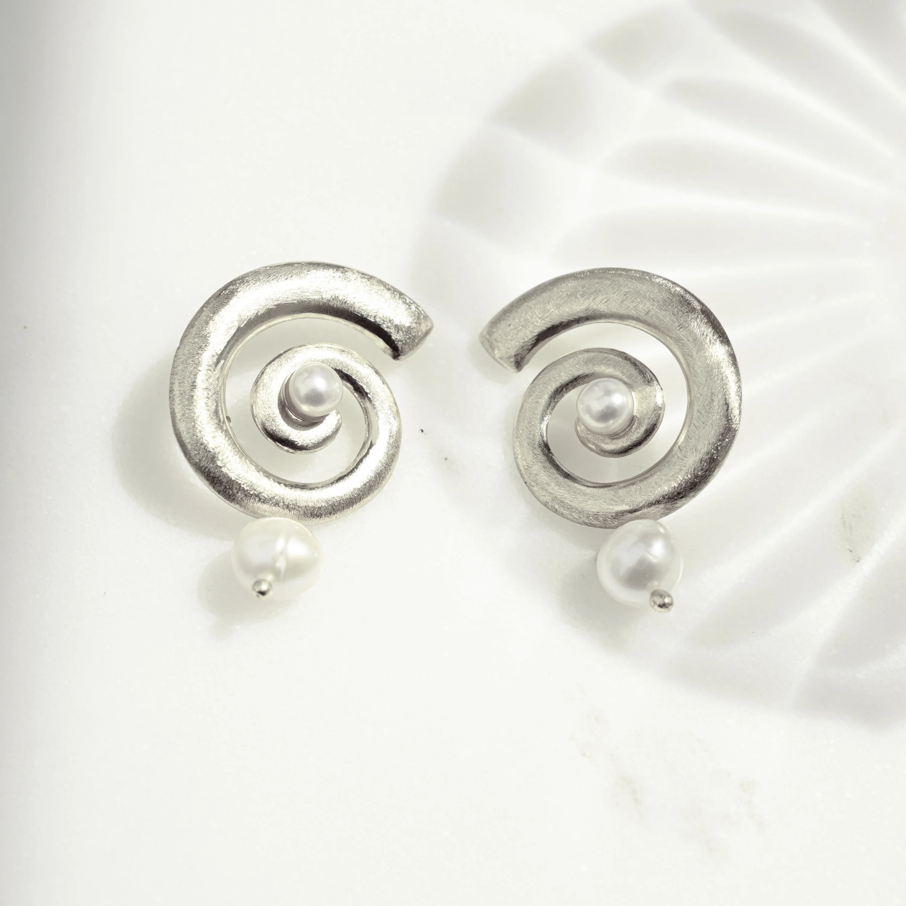 Open Spiral Pearl Earrings w/ Charm - Image 8