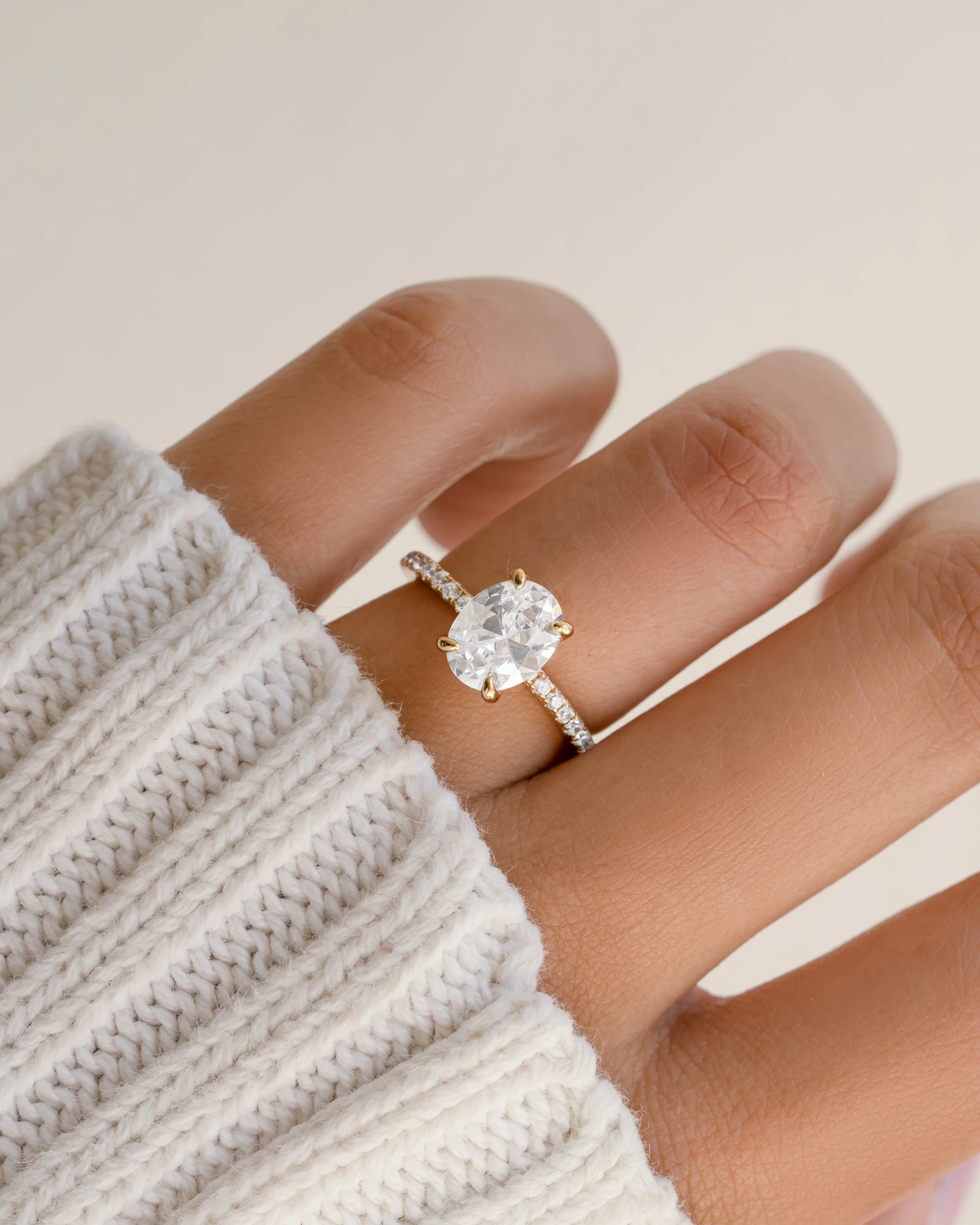 Oval Pave Band Engagement Ring - Image 2
