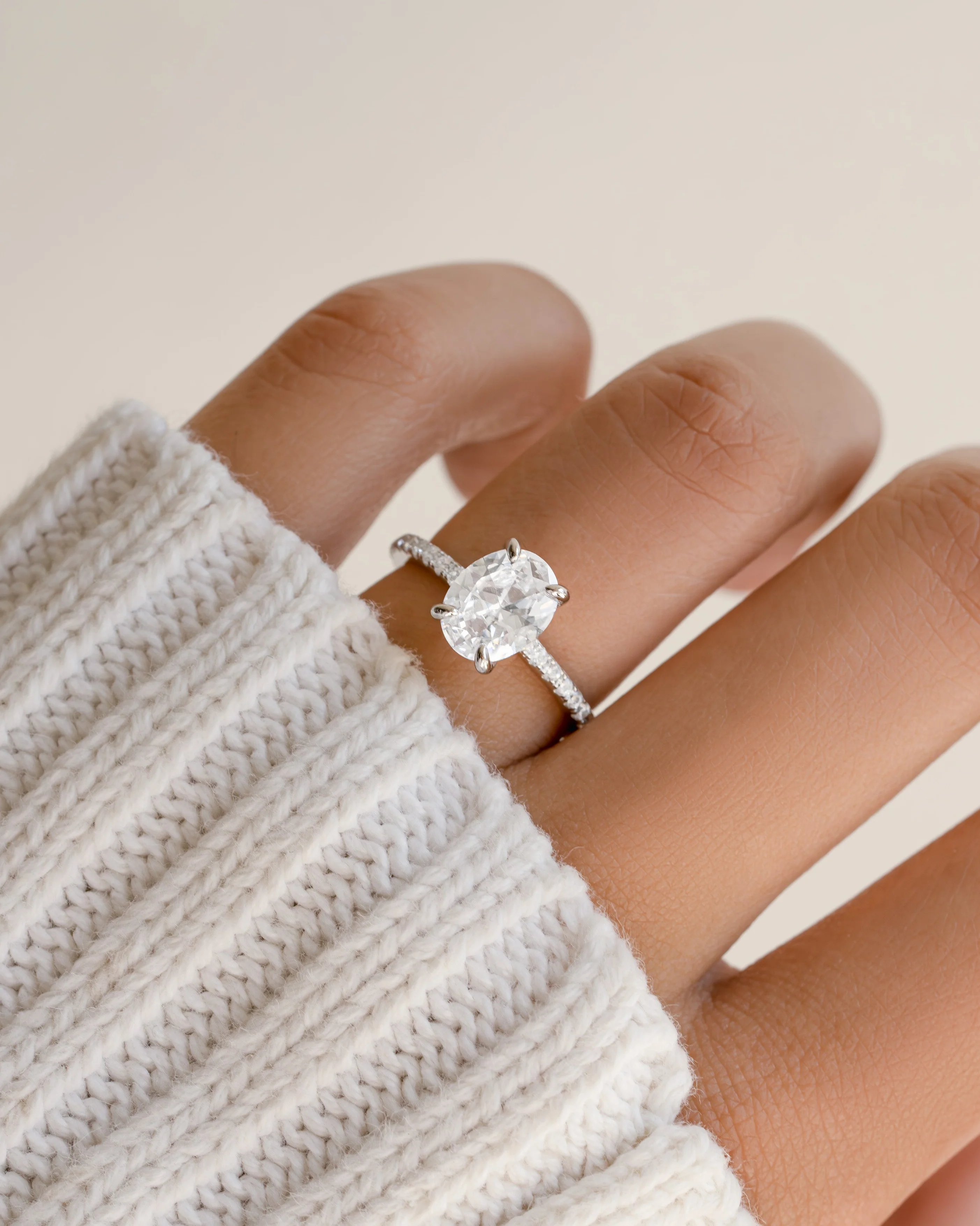 Oval Pave Band Engagement Ring - Image 4