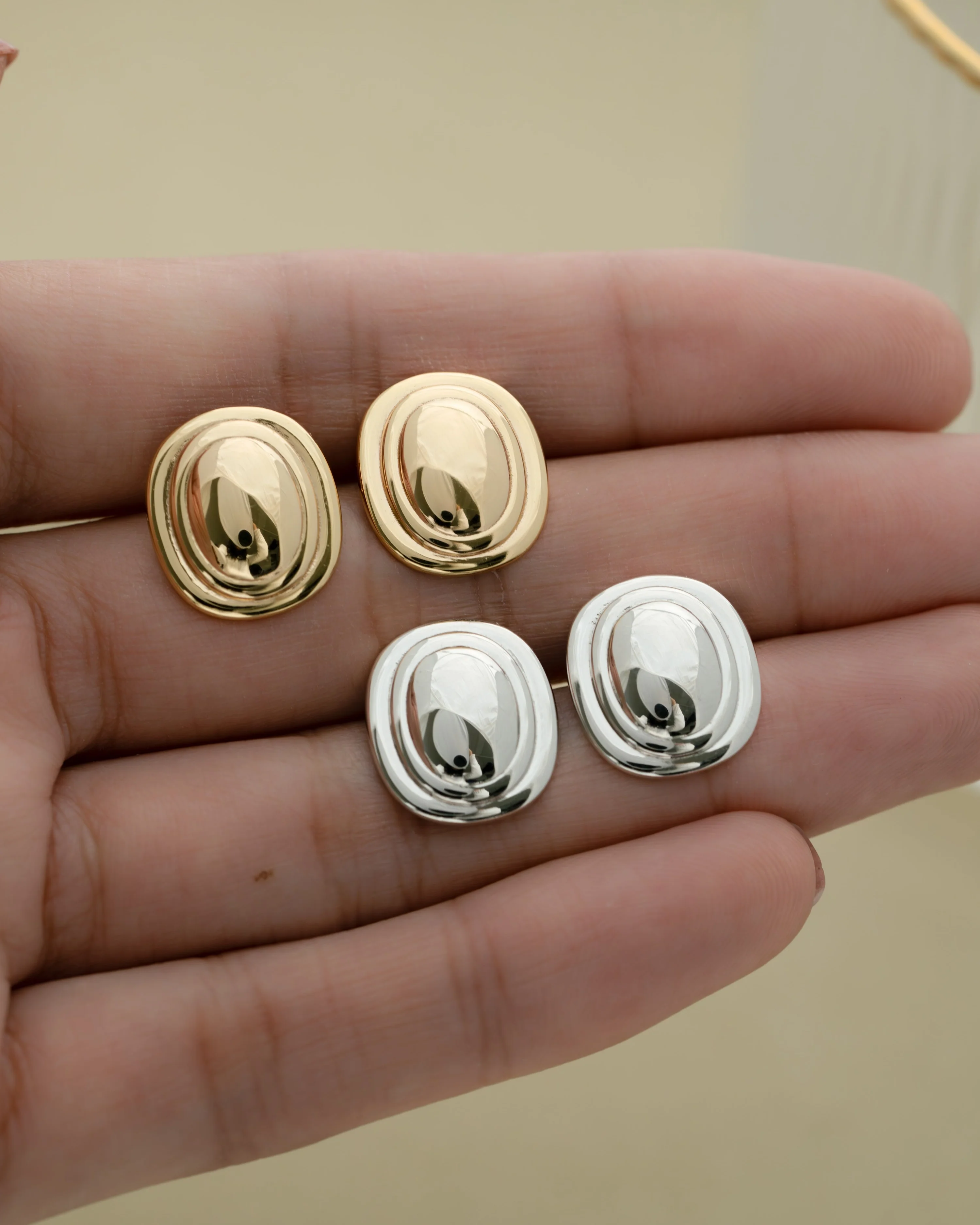 Oval Statement Stud Earrings - Image 5