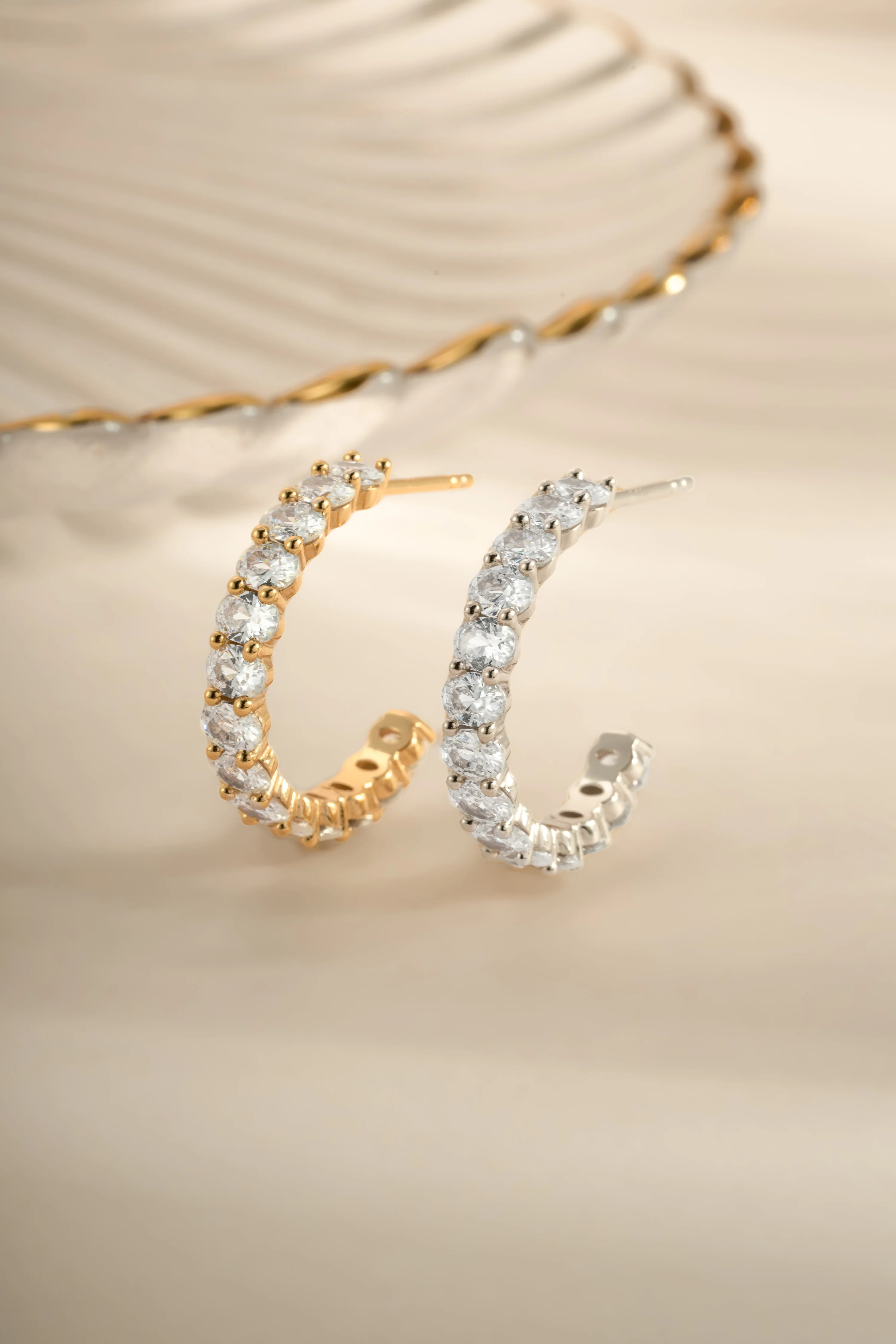 Oval Studded Hoop Earrings - Image 3