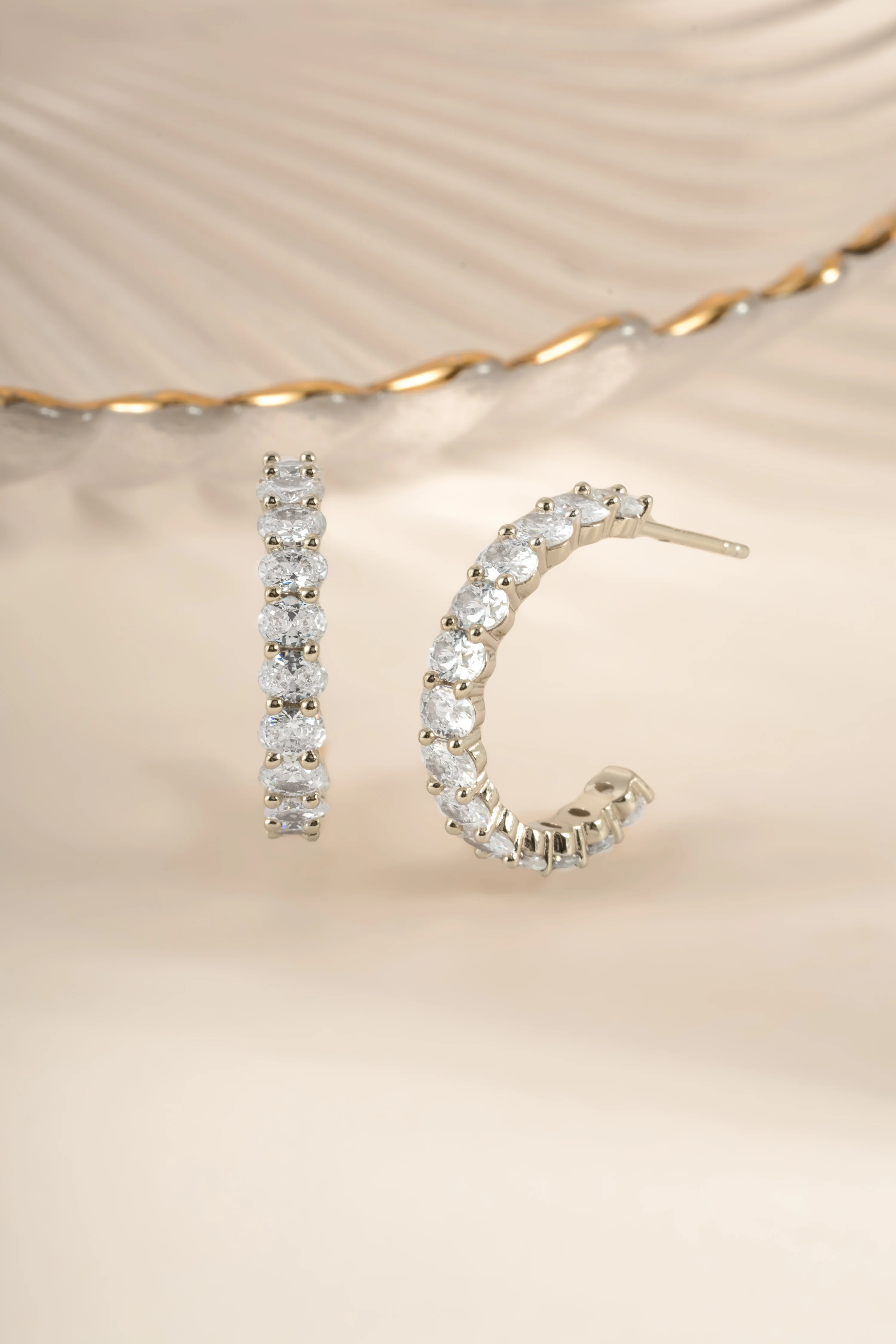 Oval Studded Hoop Earrings - Image 7