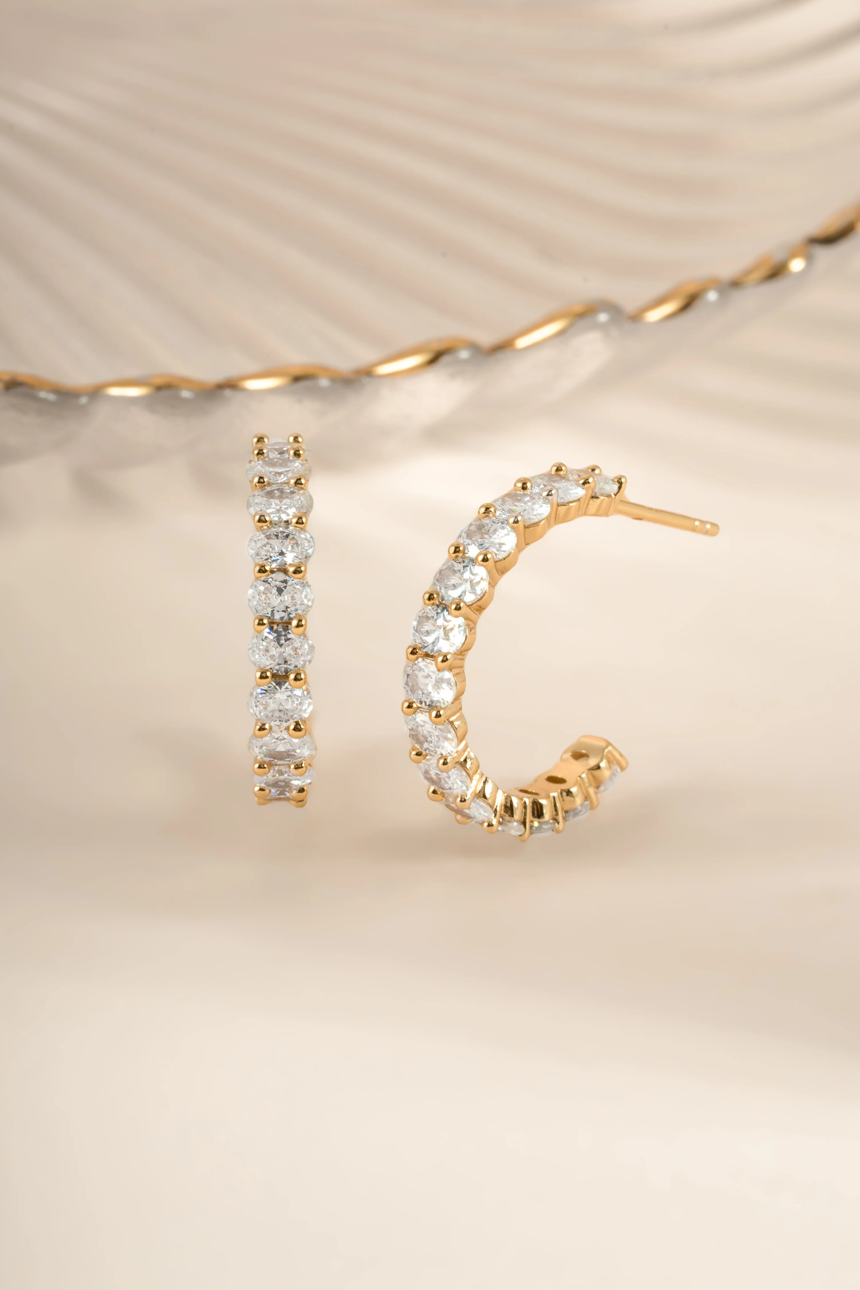 Oval Studded Hoop Earrings - Image 8