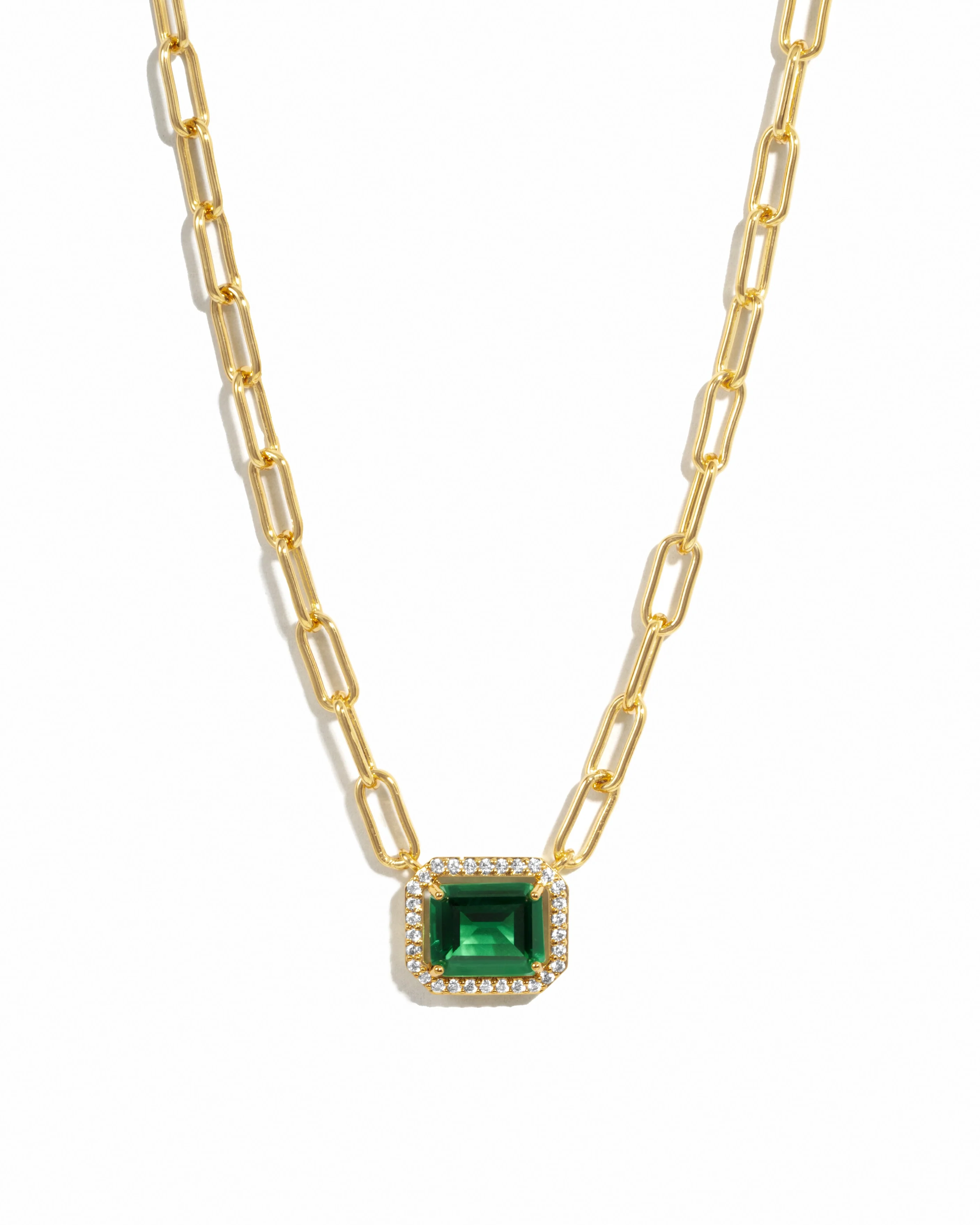 Paperclip Emerald Pendant Necklace