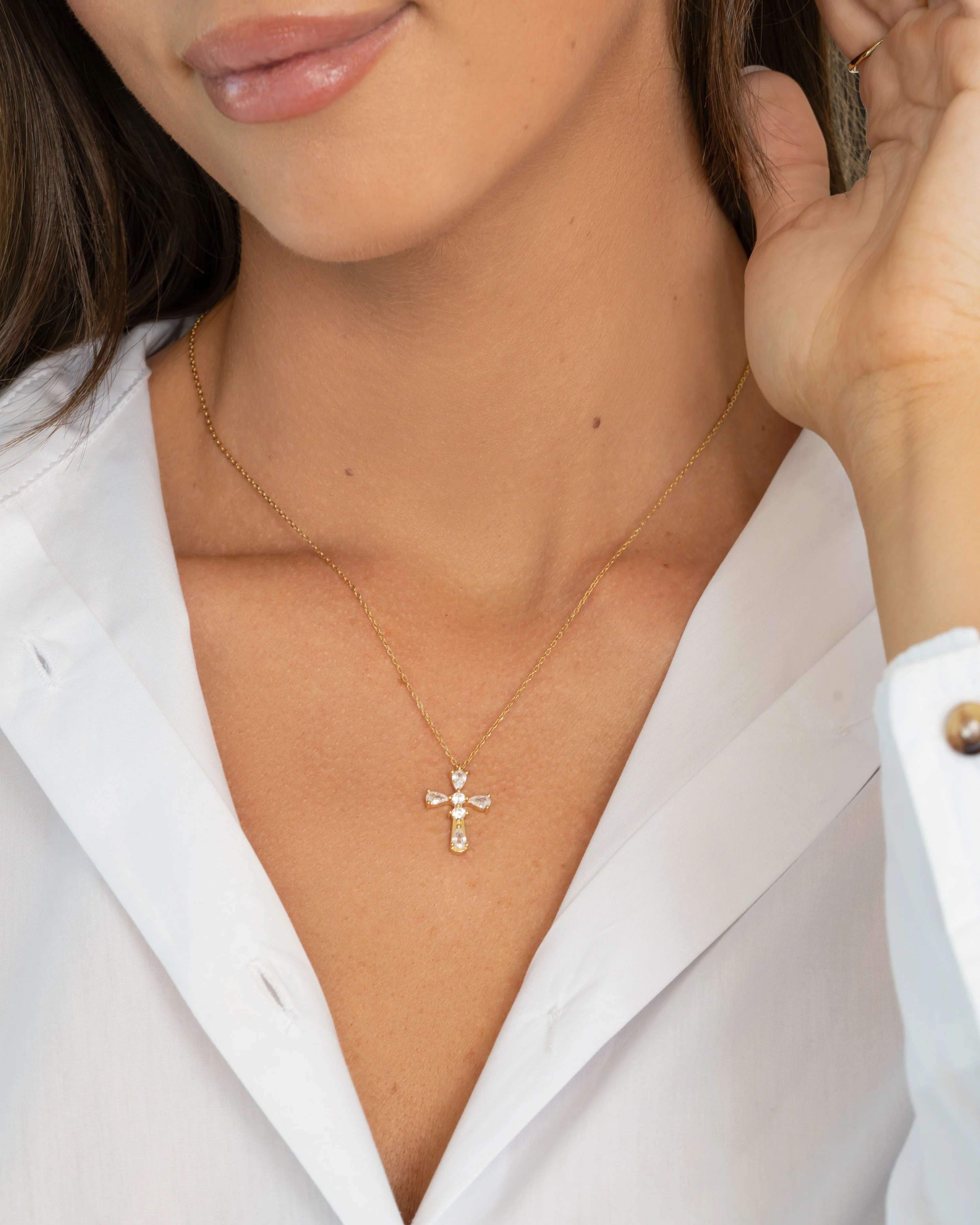 Pear Cut Cross Necklace - Image 2