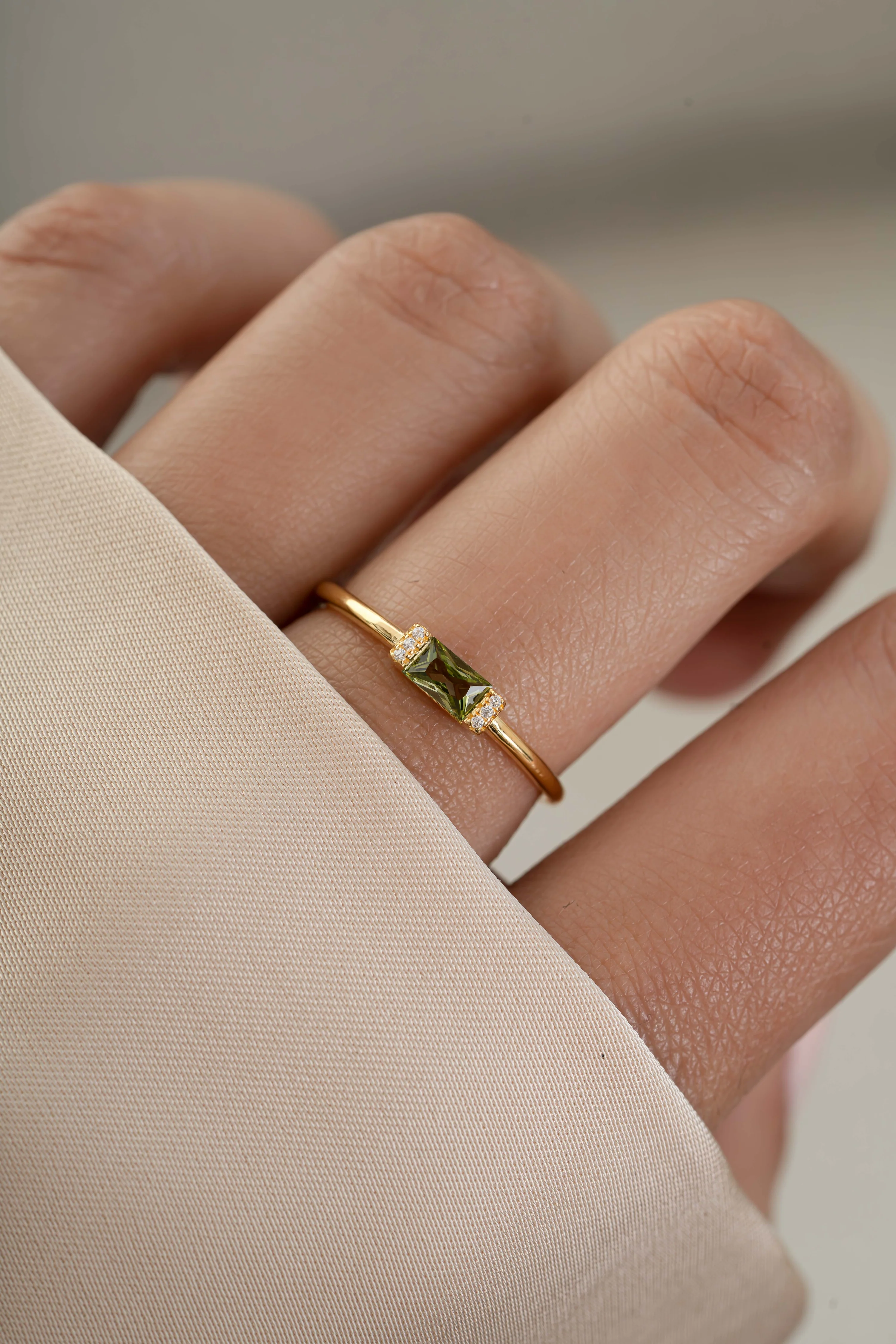 Peridot Simple Baguette Ring - Image 2