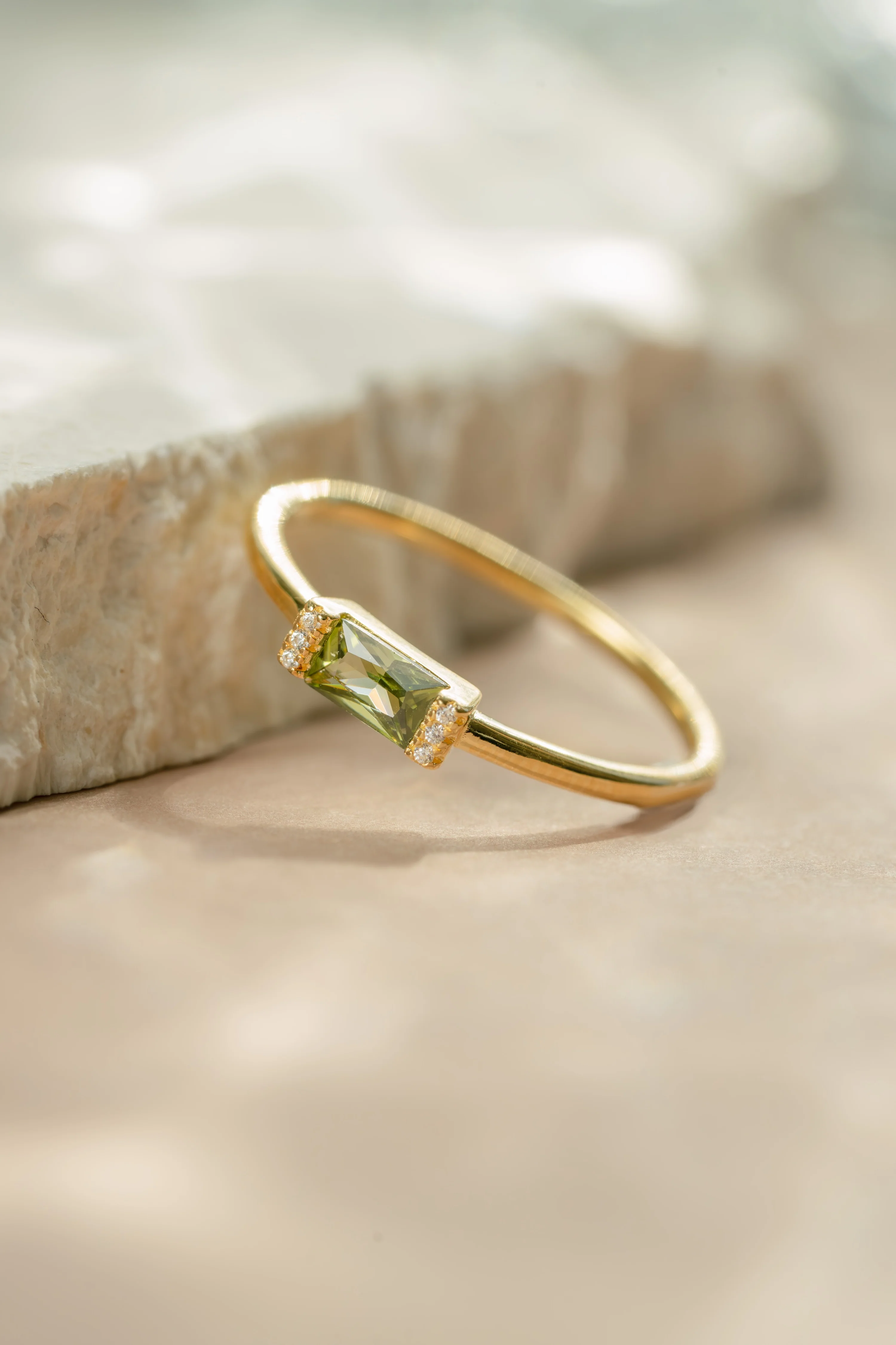 Peridot Simple Baguette Ring - Image 6