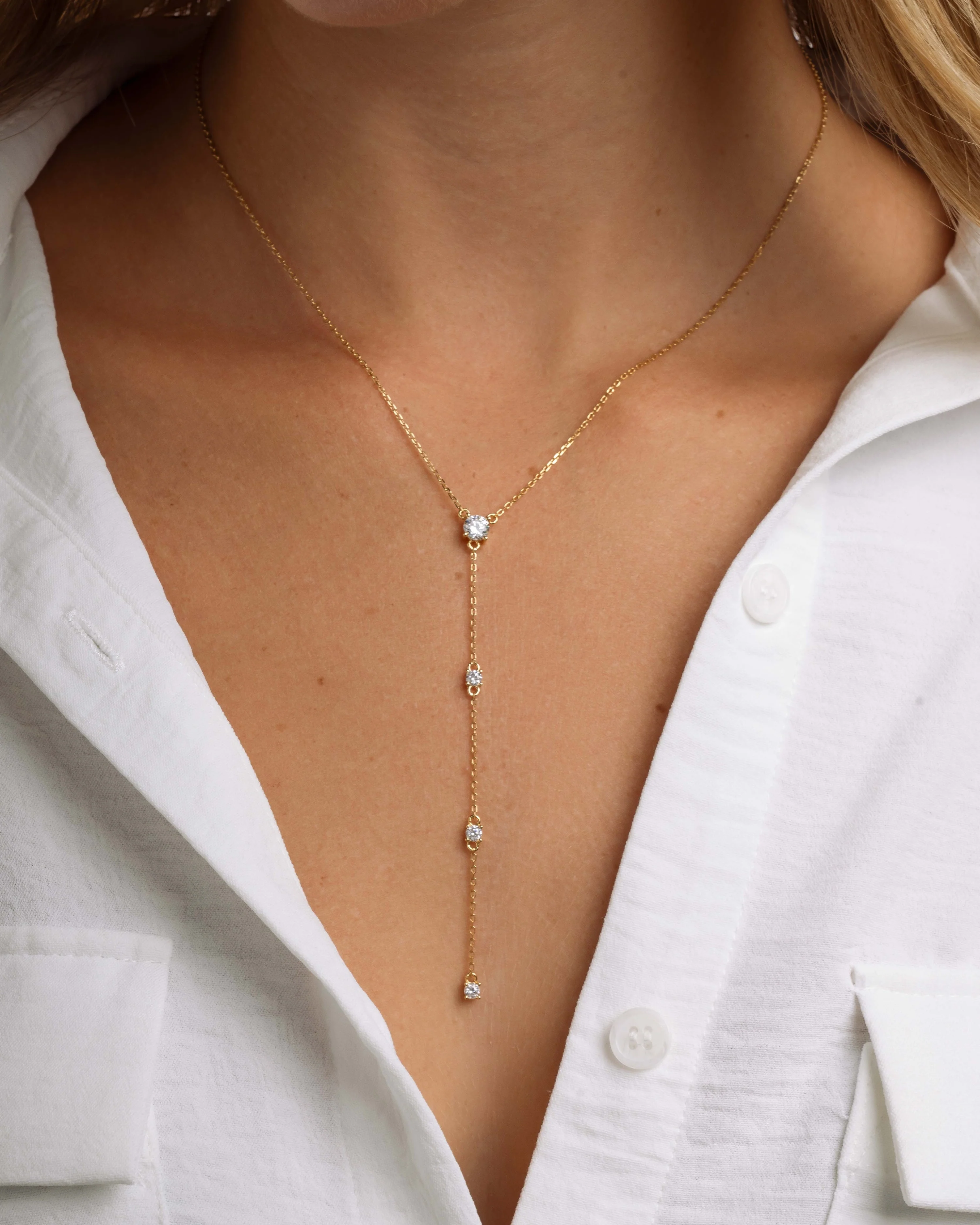 Round Diamond Lariat Necklace - Image 2