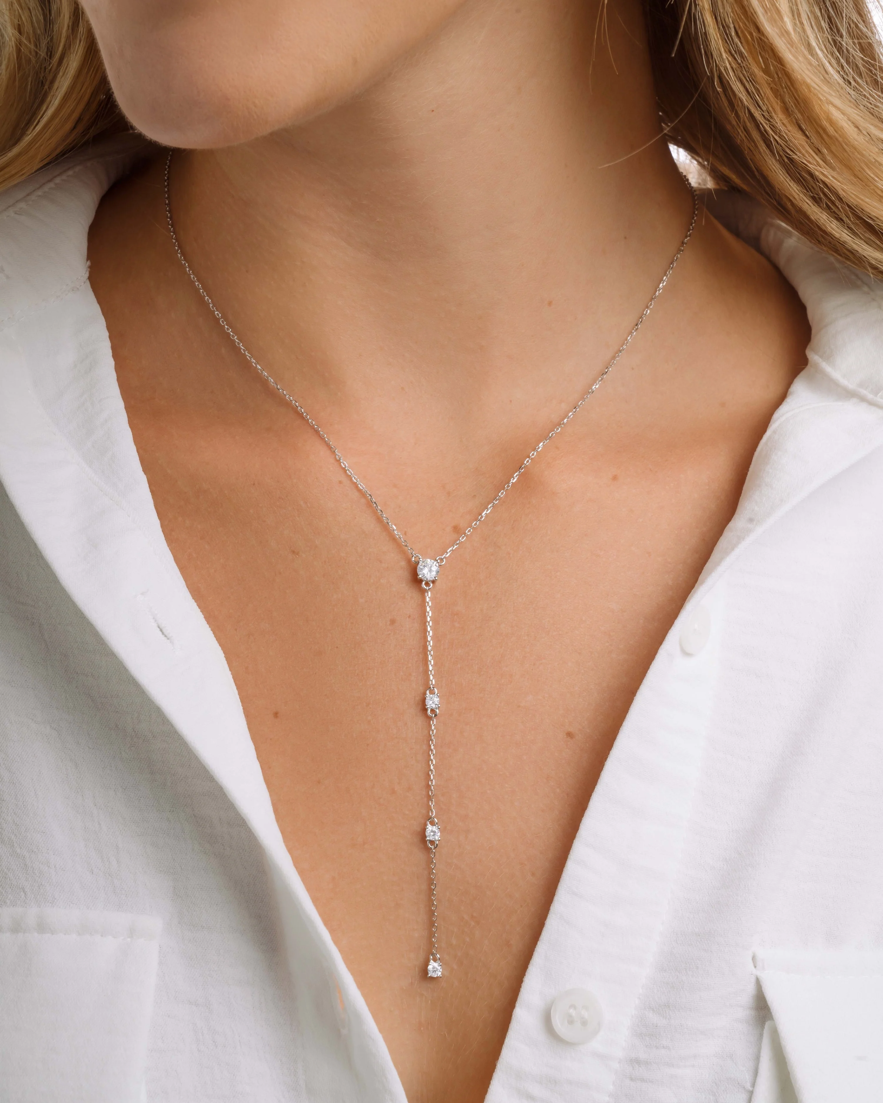 Round Diamond Lariat Necklace - Image 4
