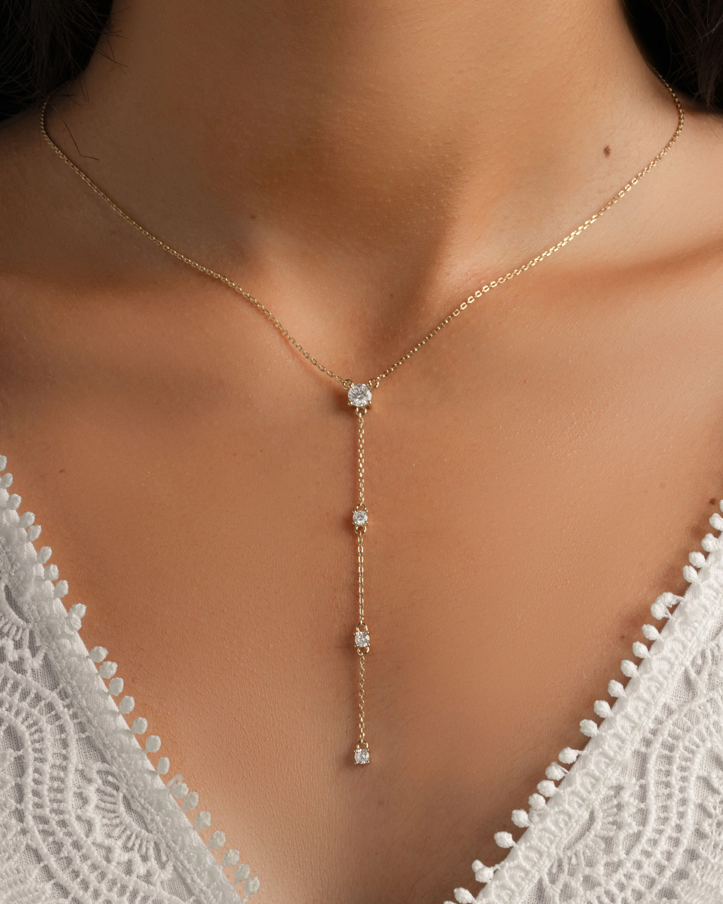 Round Diamond Lariat Necklace - Image 6