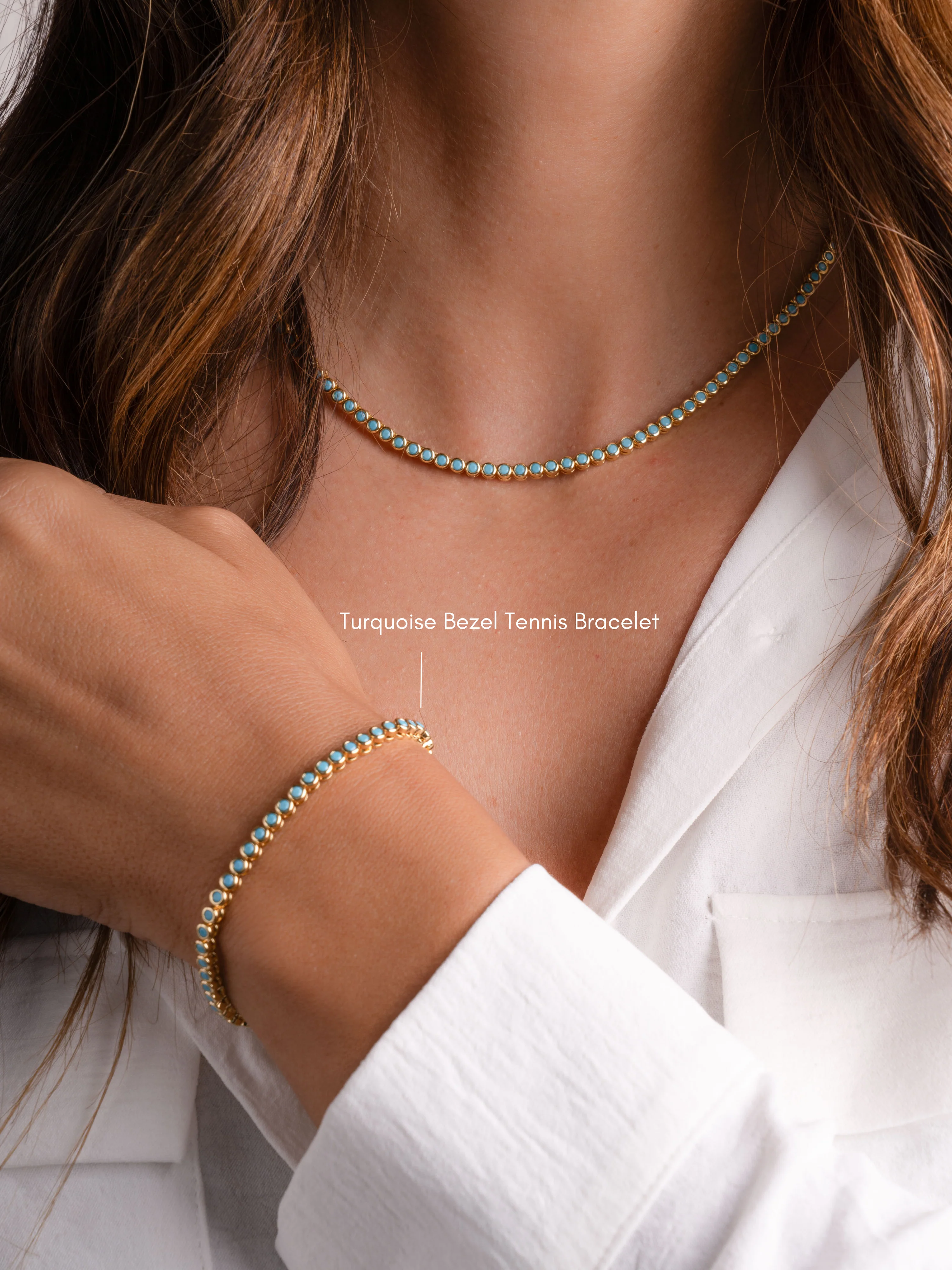 Round Turquoise Tennis Necklace - Image 4