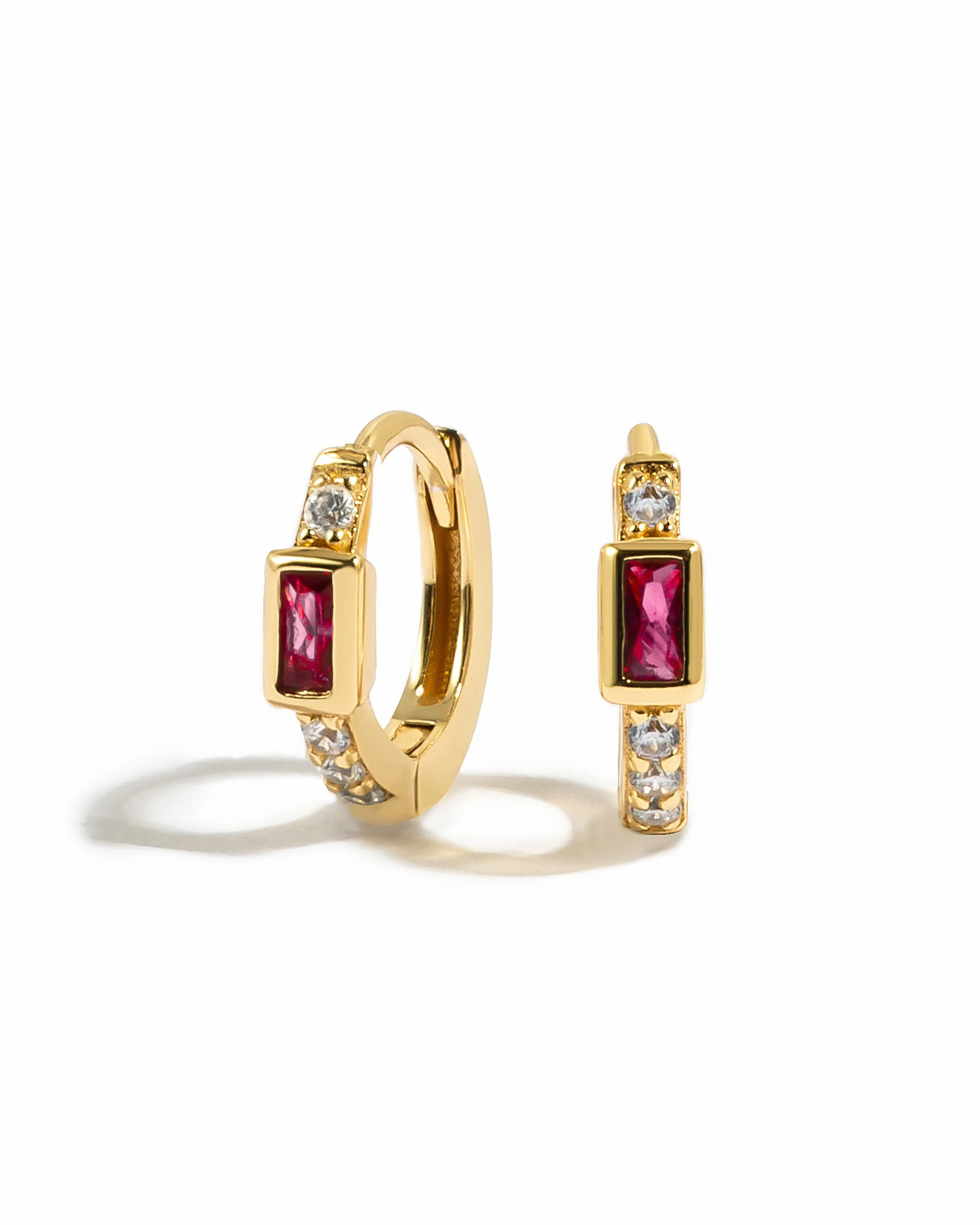 Ruby Baguette Huggie Earrings