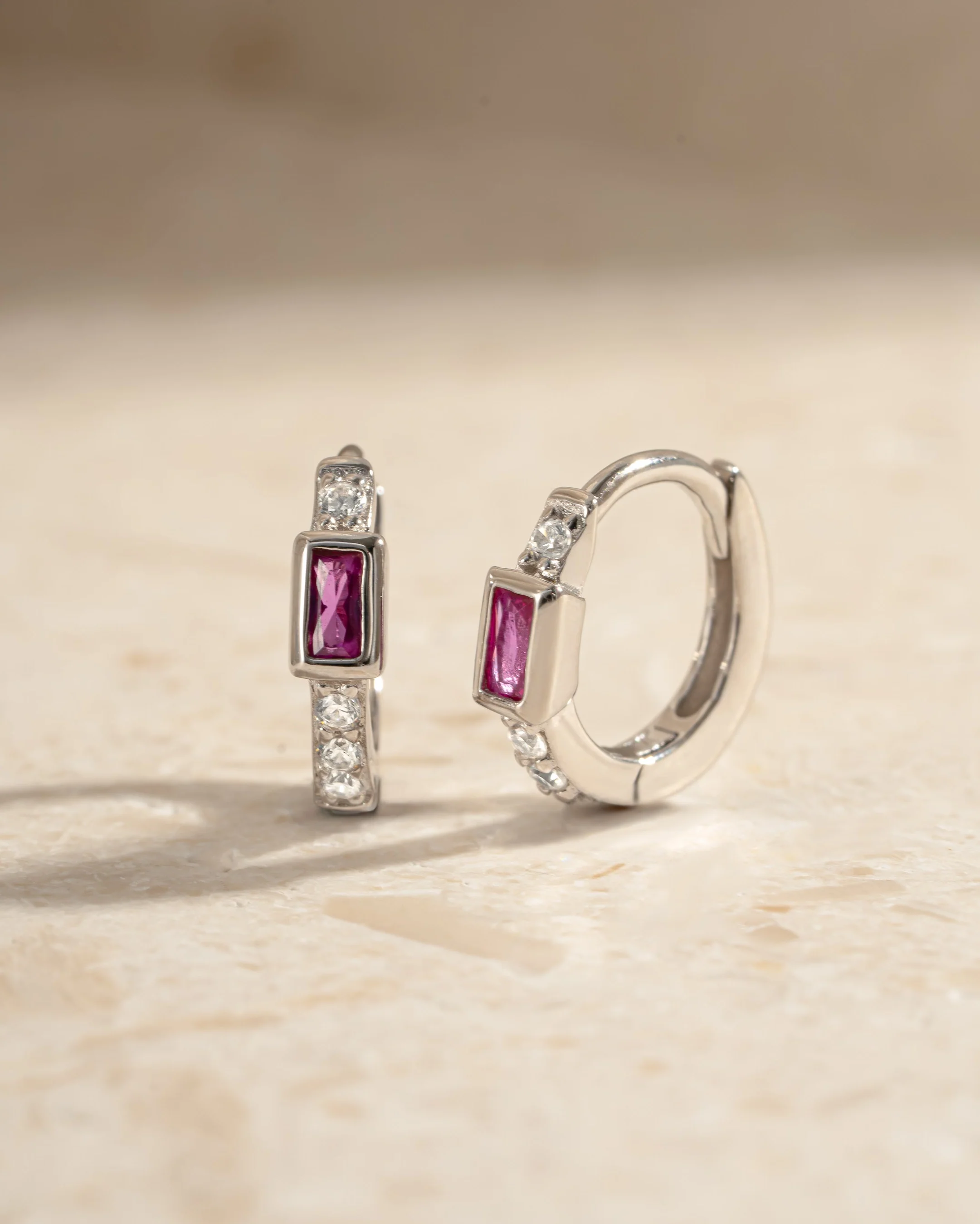 Ruby Baguette Huggie Earrings - Image 3