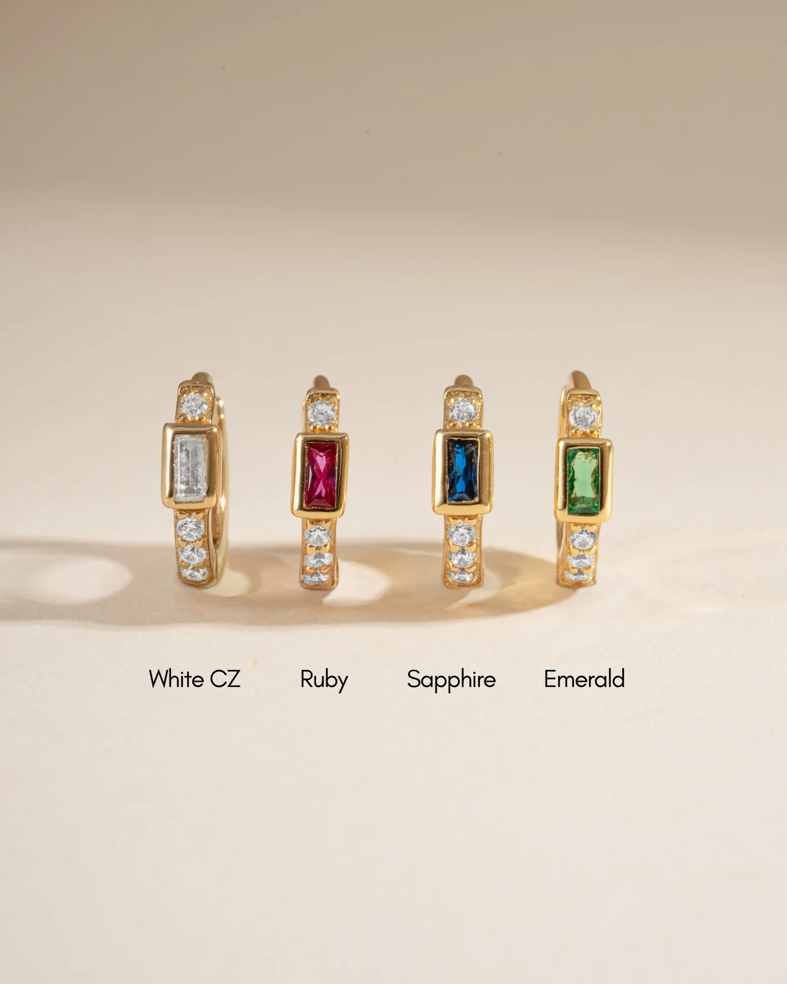 CZ Baguette Huggie Earrings - Image 4