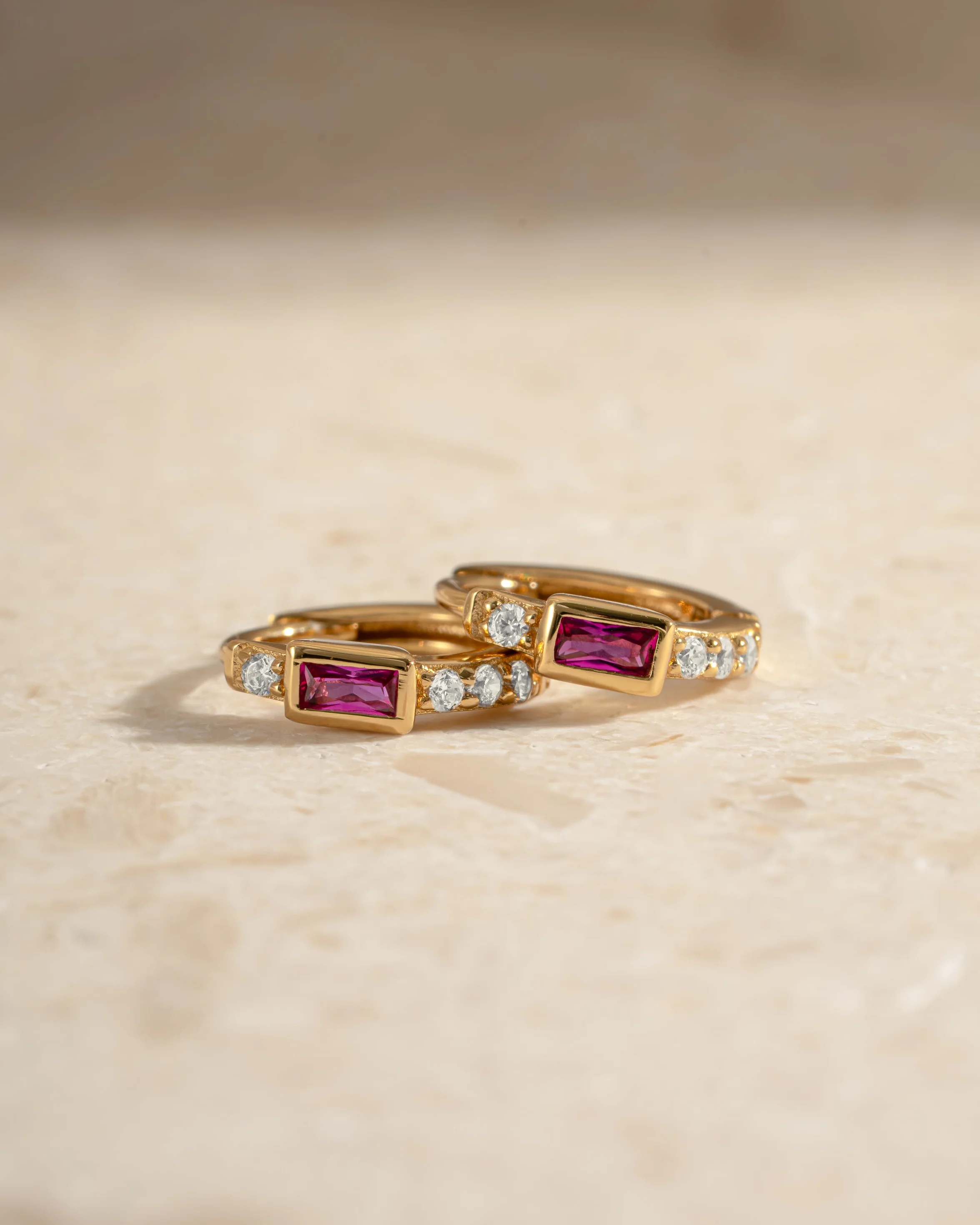 Ruby Baguette Huggie Earrings - Image 6