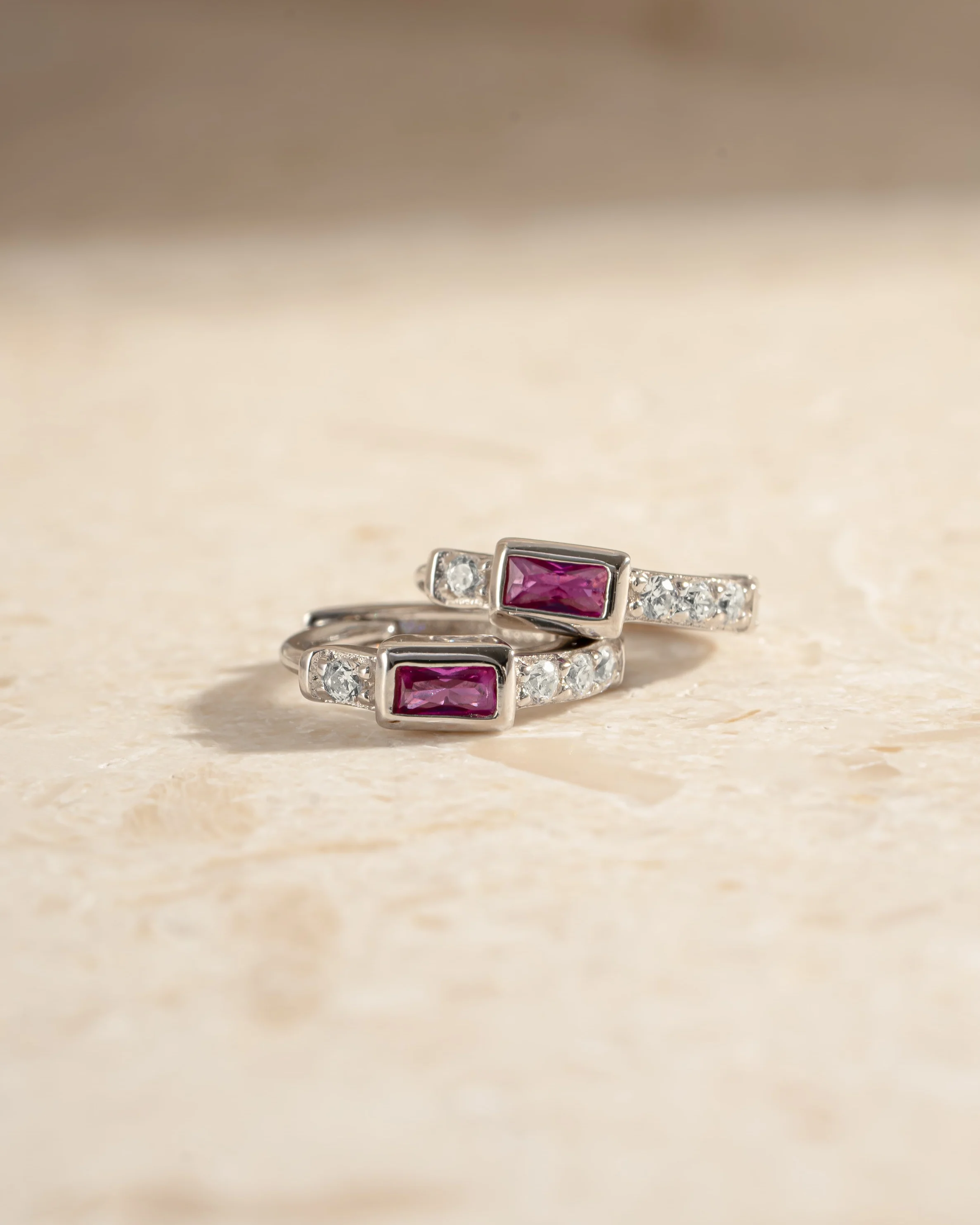 Ruby Baguette Huggie Earrings - Image 8