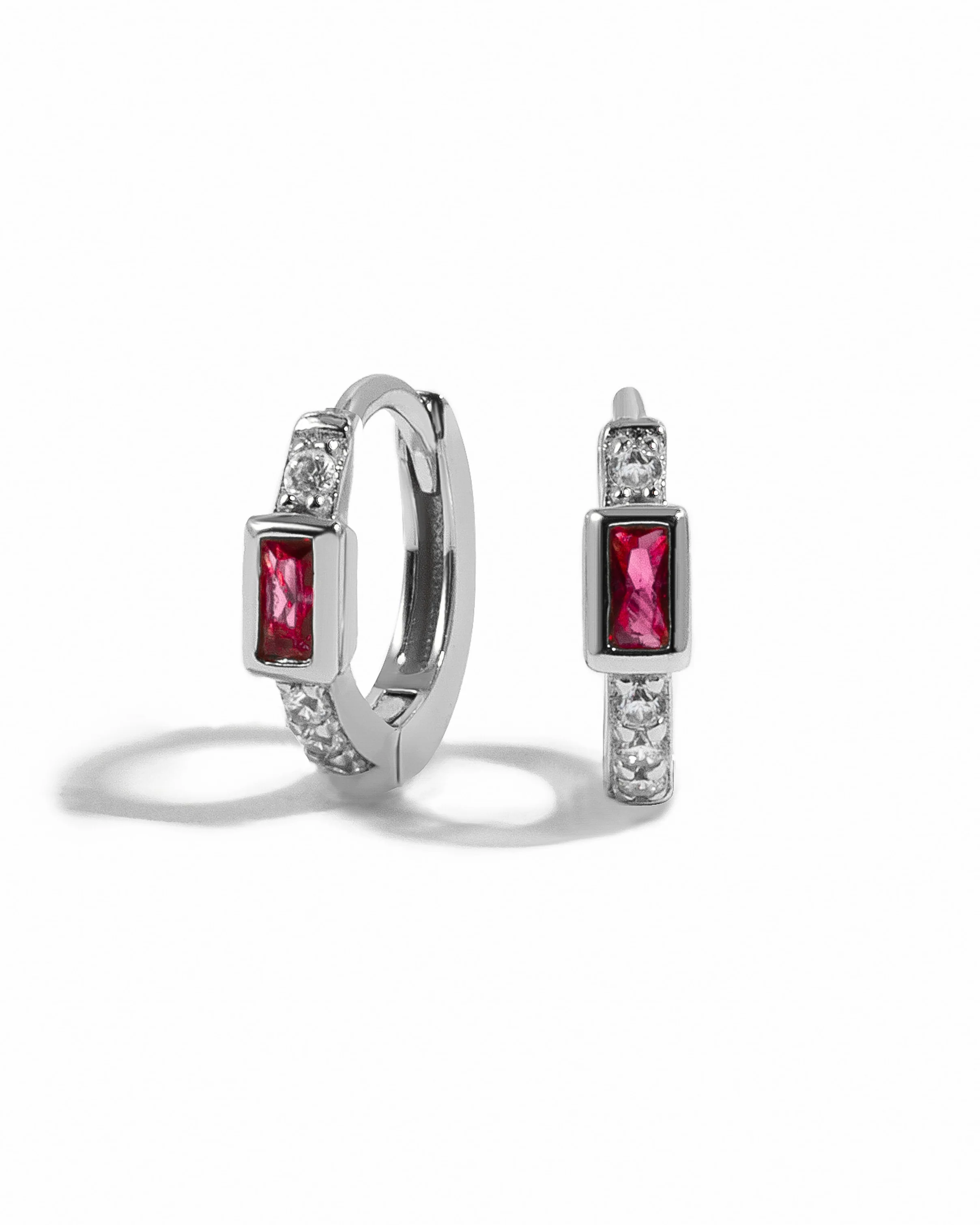 Ruby Baguette Huggie Earrings - Image 9